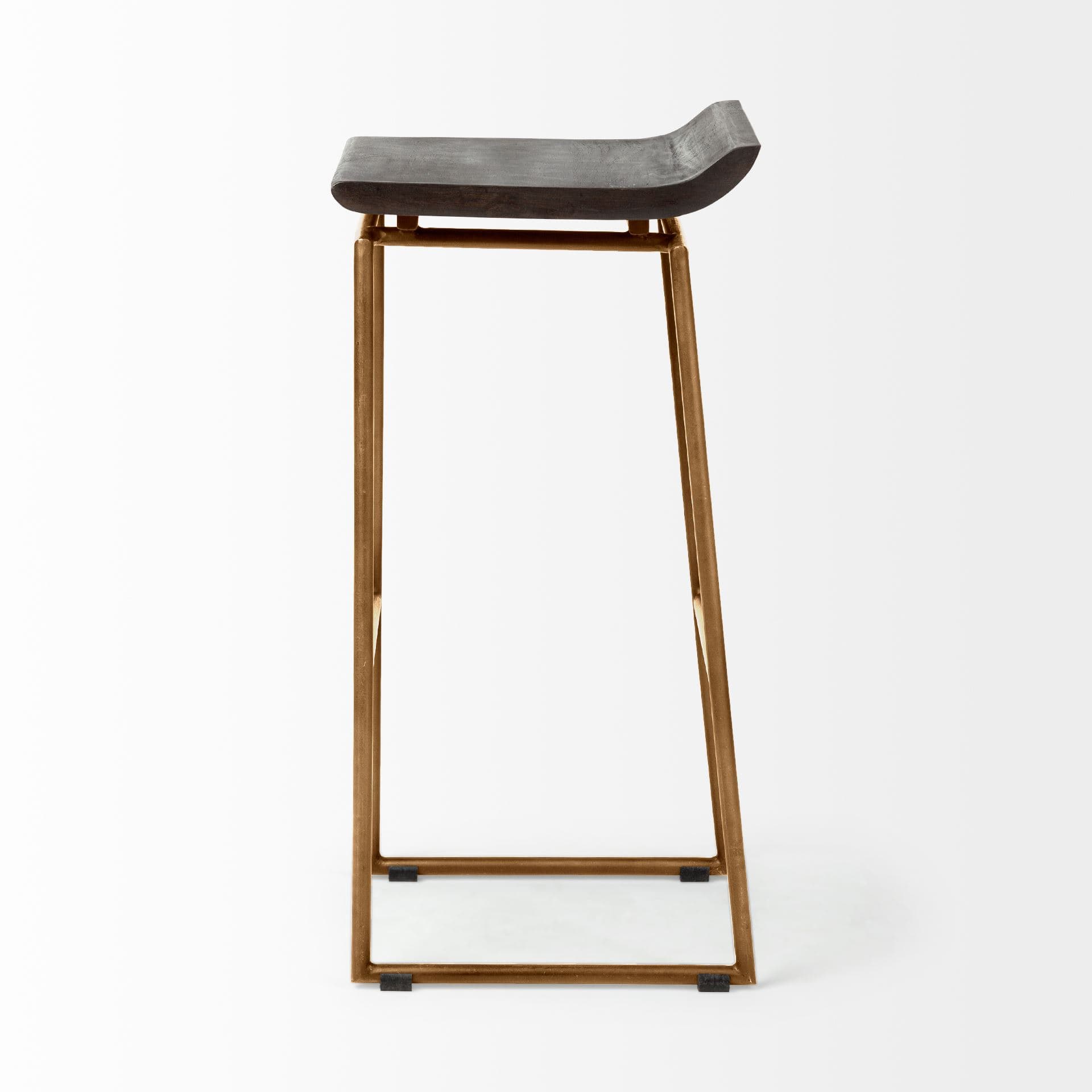 Givens Low Back 32in Seat Bar Stool | Brown Wood w/ Gold Metal — product photograph