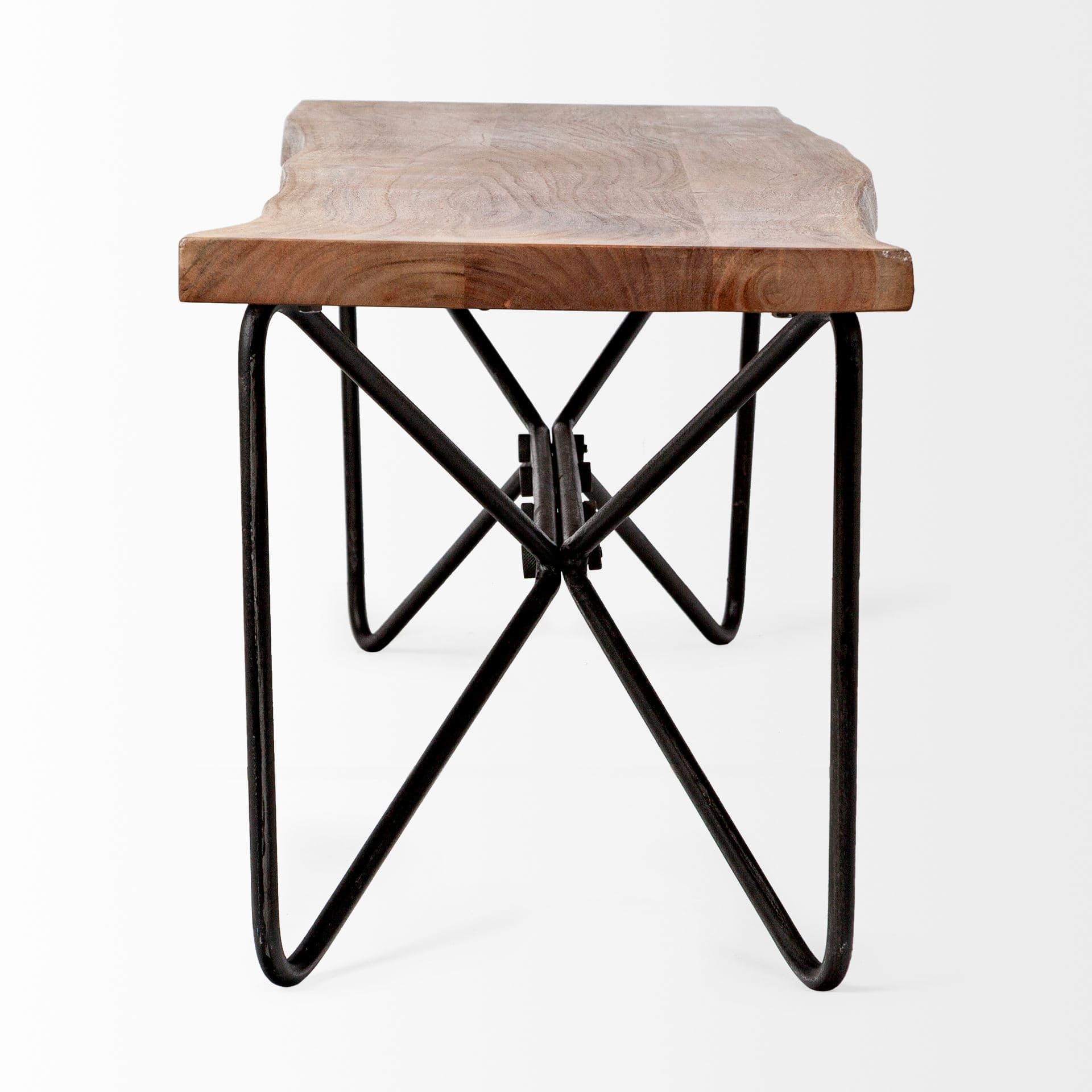 Papillion III 66x18 Natural Solid Wood and Iron Dining Bench — product photograph