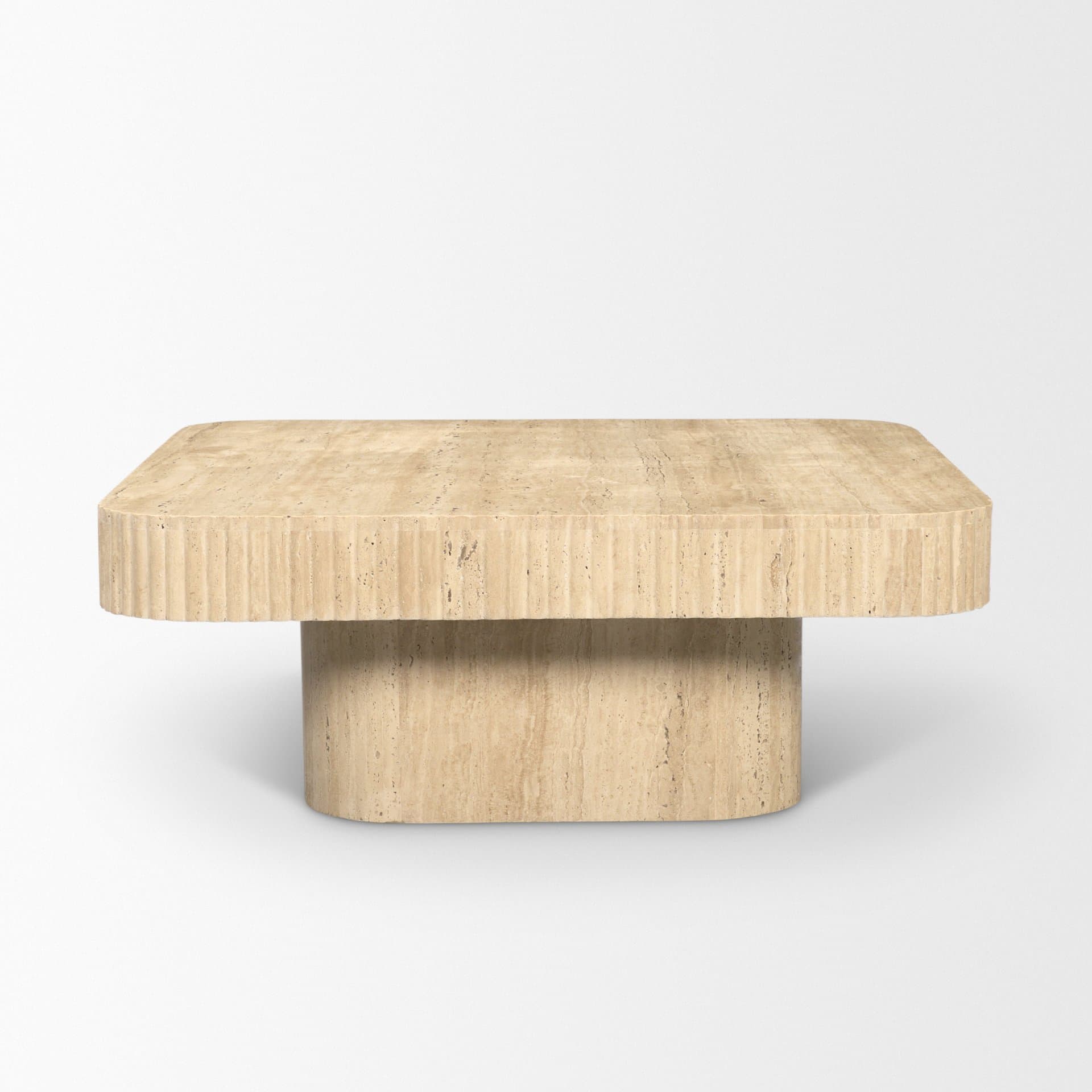 Tavora Ribbed Square Travertine Coffee Table — product photograph
