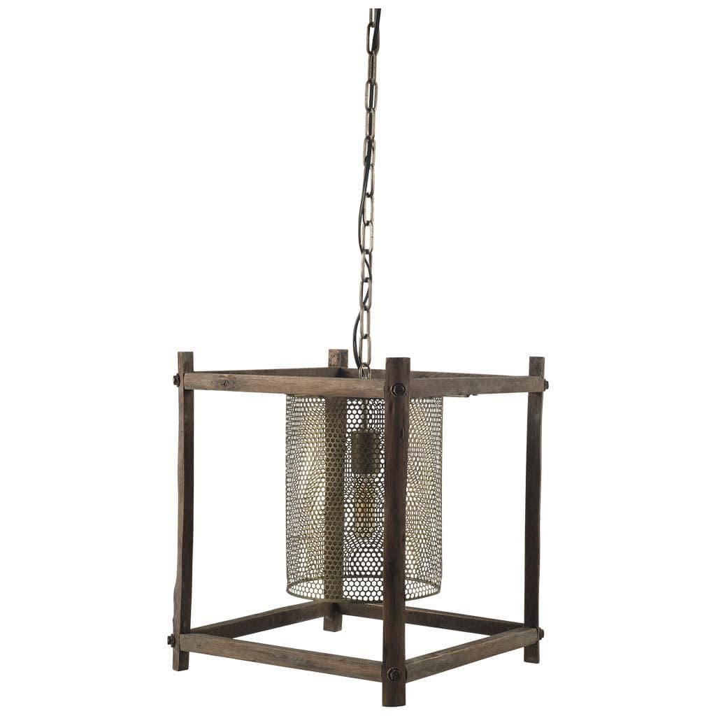 Keppler 16L x 16W x 18.3H Perforated Metal and Wood Pendant Light — product photograph