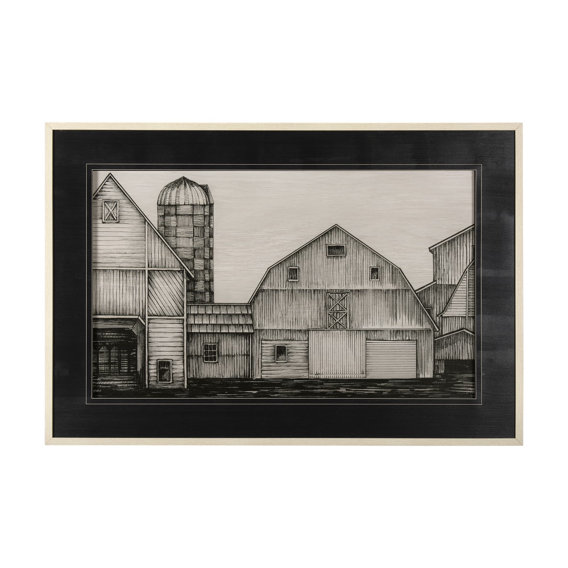 Barn Buildings I by CV a Hand Embellished Textured Framed Art Print Matted under Glass — product photograph