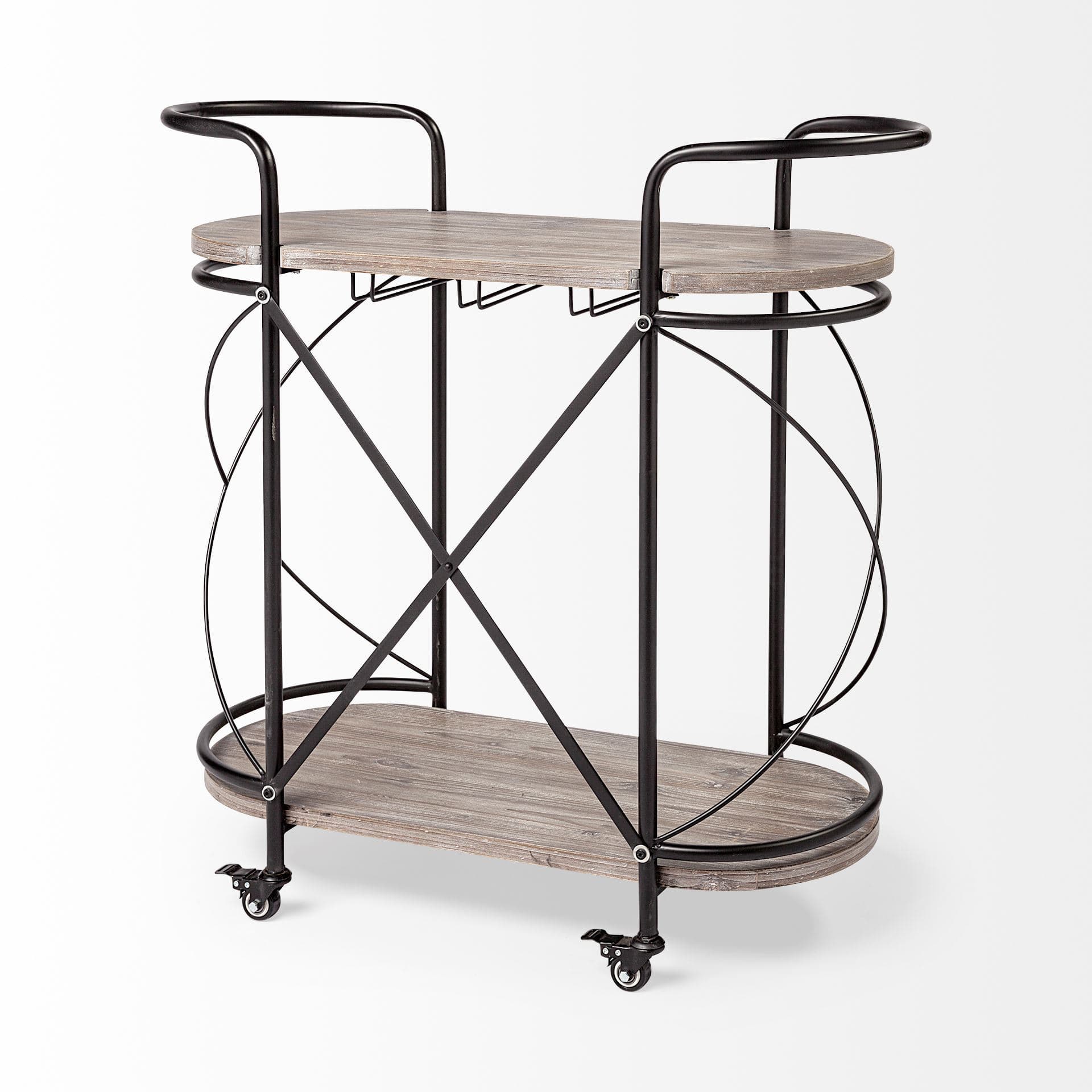 Marlon Black Metal Frame Two Tier Shelves w/Stemware holder Bar Cart — product photograph