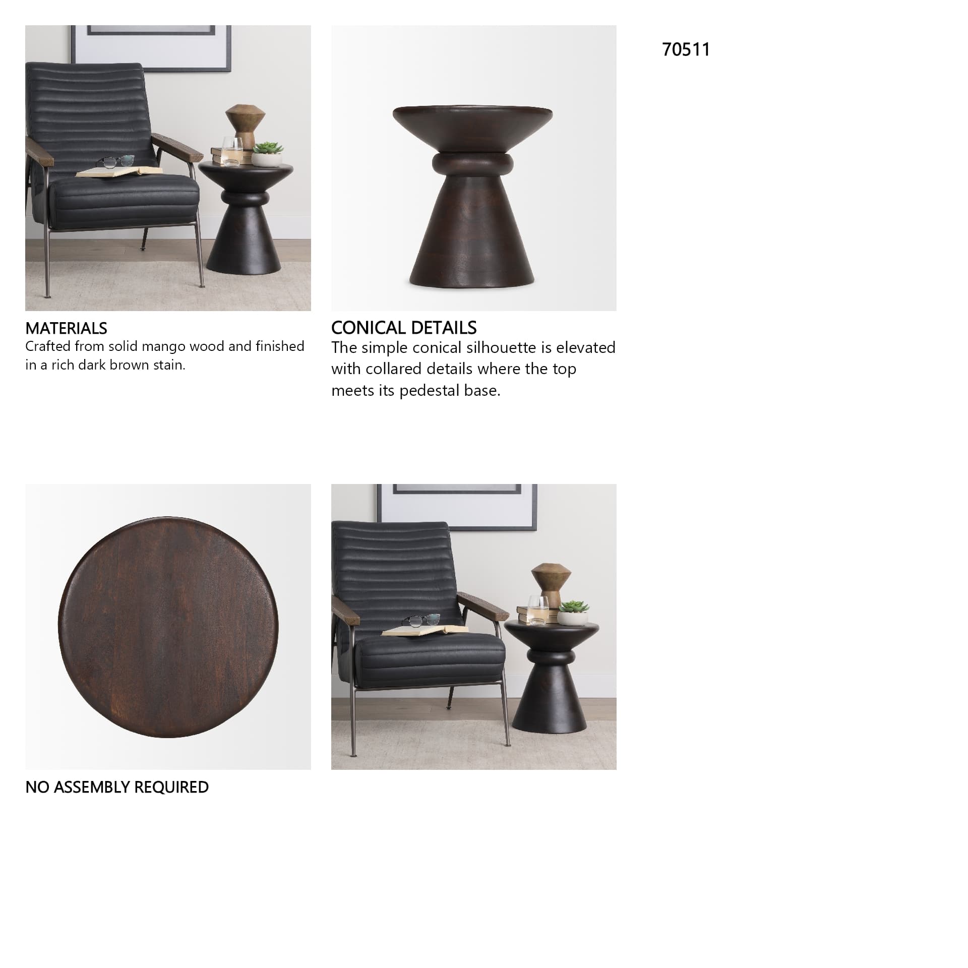 Palmera Dark Brown Wood Pedestal Accent Table — in a styled room