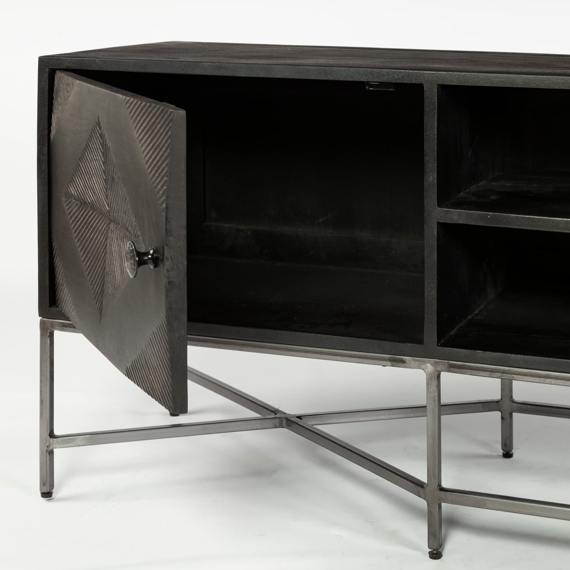 Hogarth I Dark Brown Solid Wood TV Stand Media Console with Storage, TV up to 81" — product photograph