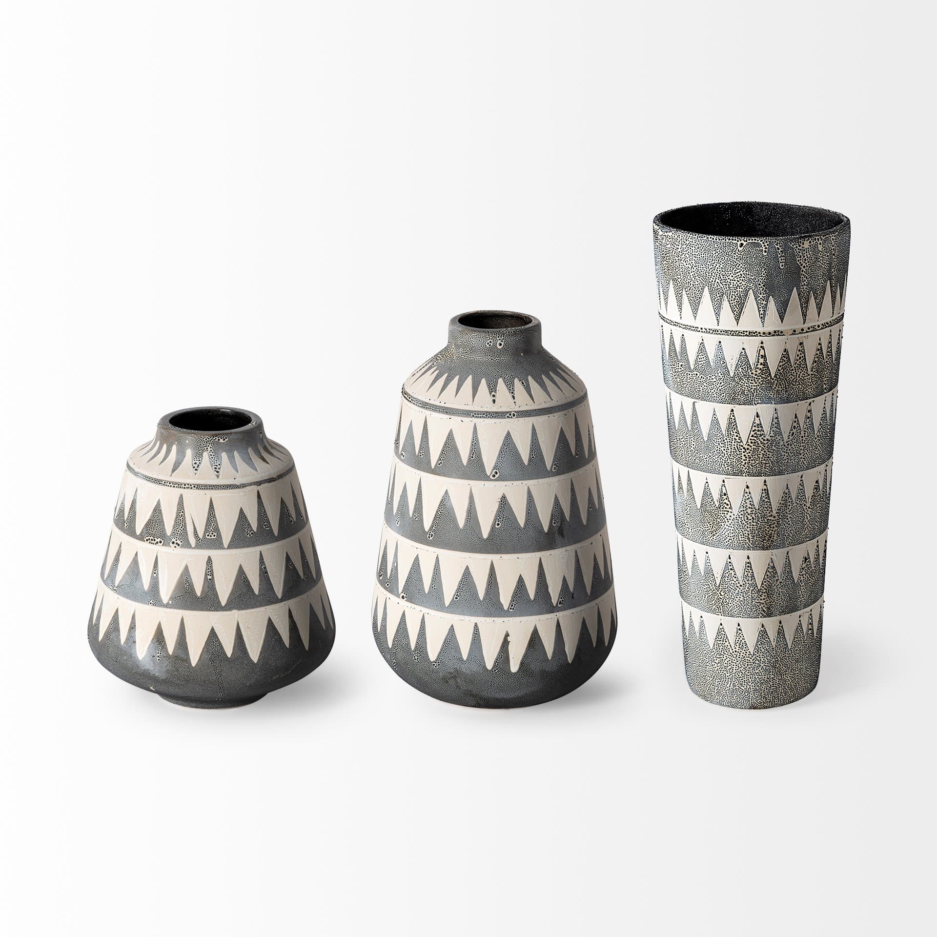 Delaney Large Gray Patterned Ceramic Vase — product photograph