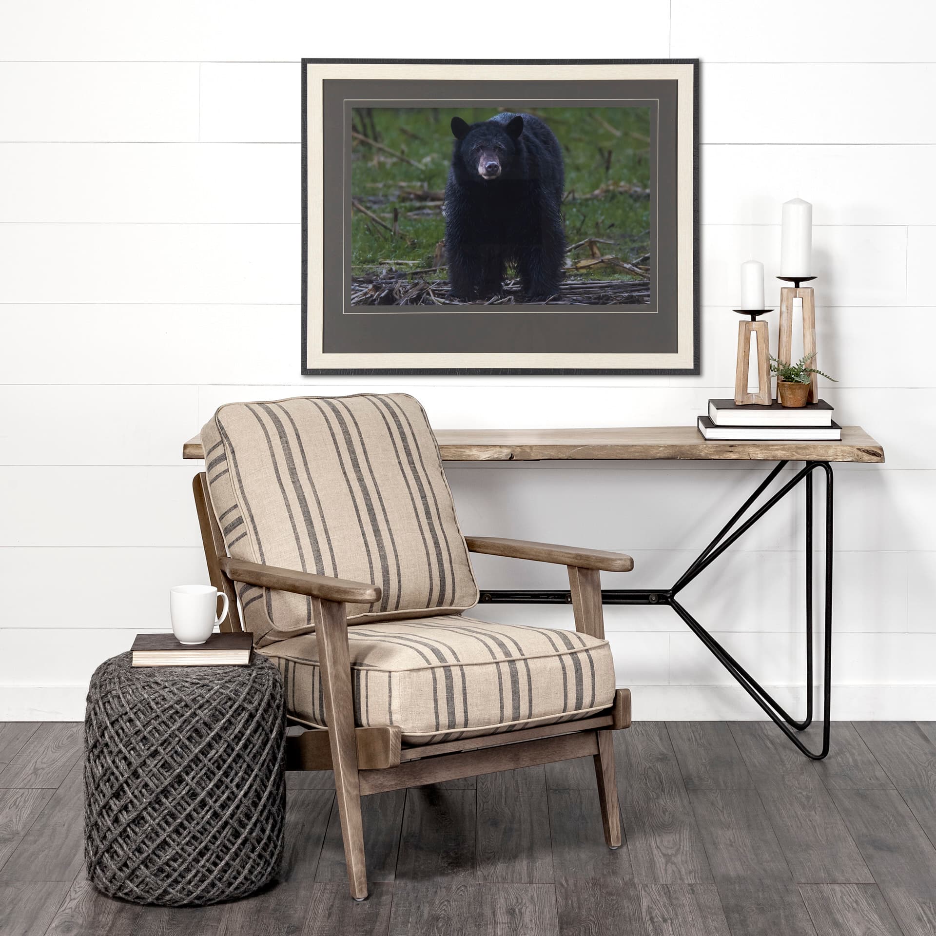 Standing Bear by Chad Mackay a Hand Embellished Textured Framed Photo Art Print Matted under Glass — in a styled room