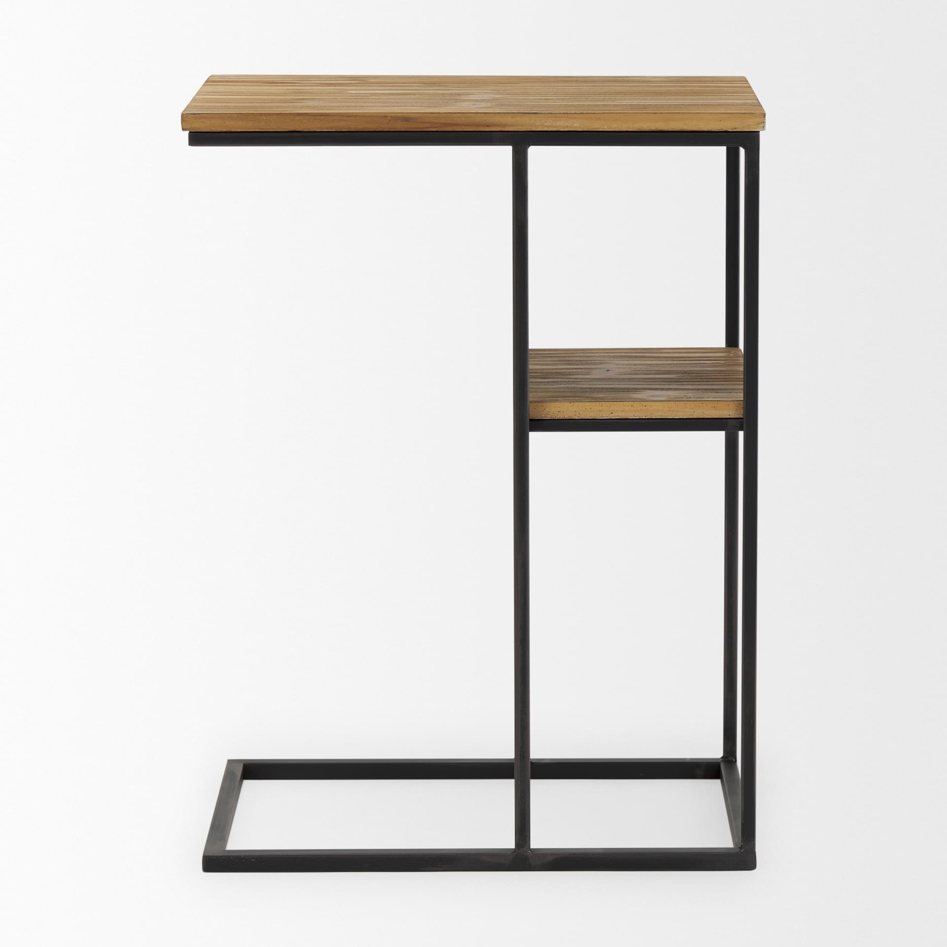 Ronin 25"H Rectangle 2-Tier Wood w/ Black Metal Accent Table — product photograph