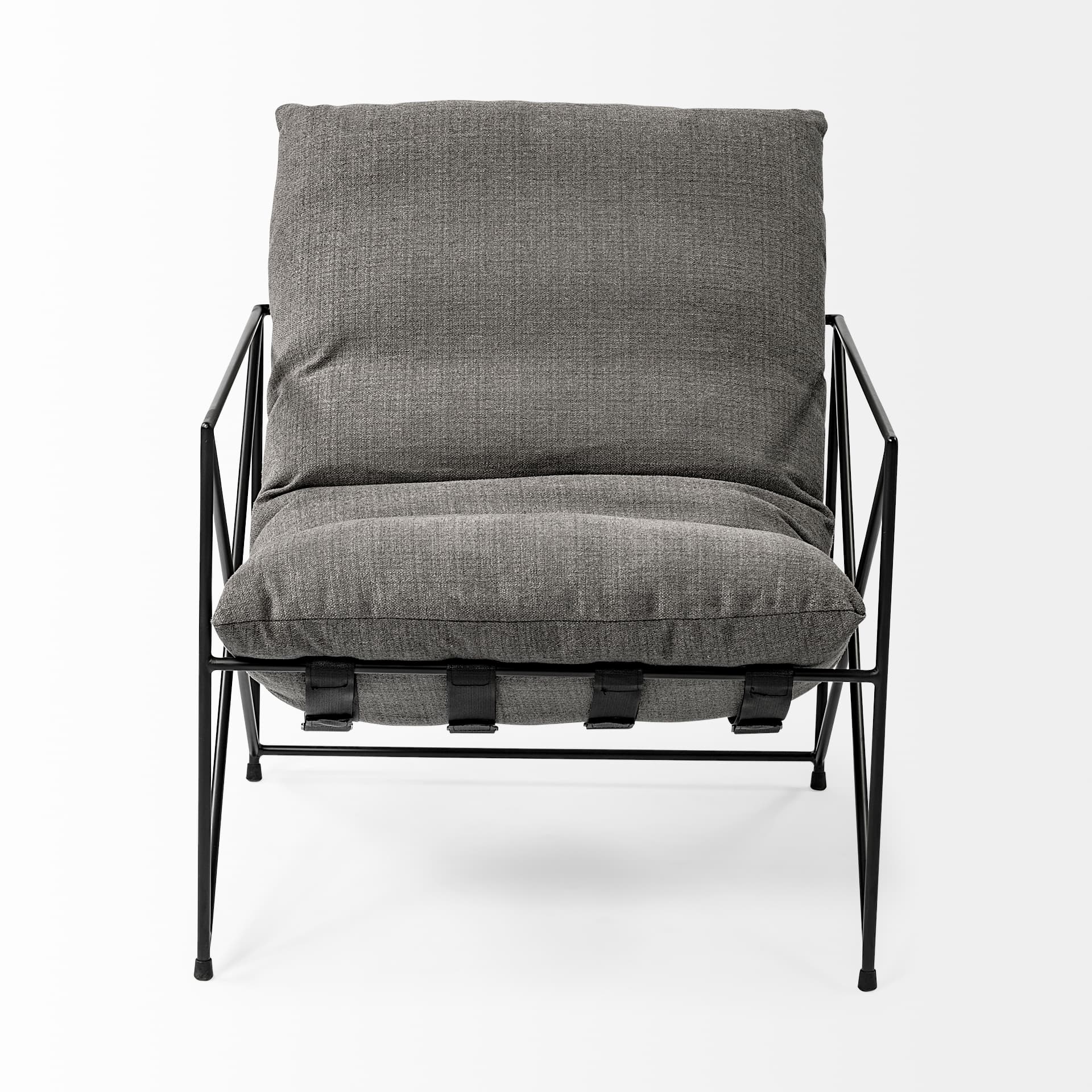 Leonidas 28.5L x 29.5W x 34.0H Grey Fabric Wrap Black Metal Frame Accent Chair — product photograph