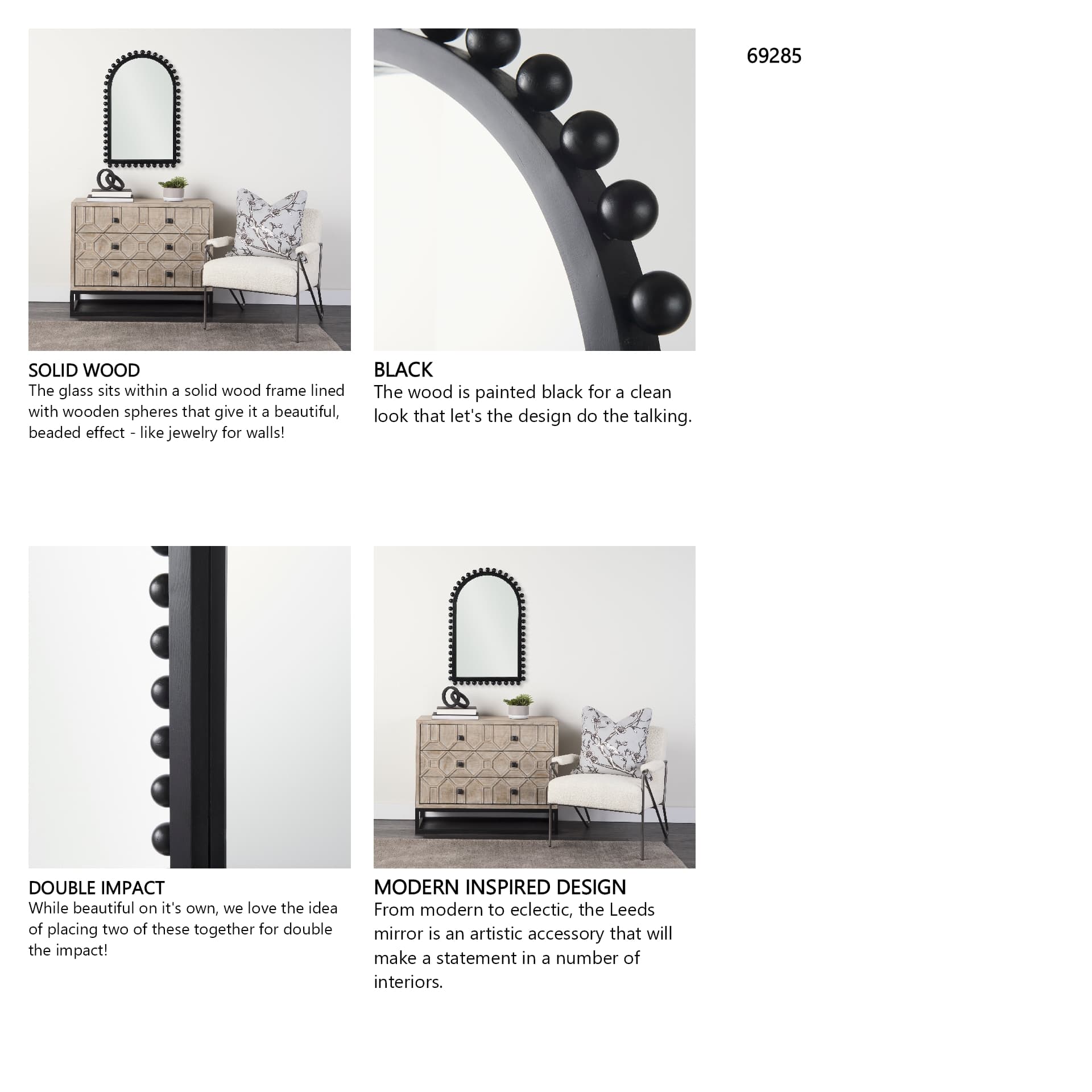Leeds 23L x 35H Black Wood Arch Frame Mirror — in a styled room