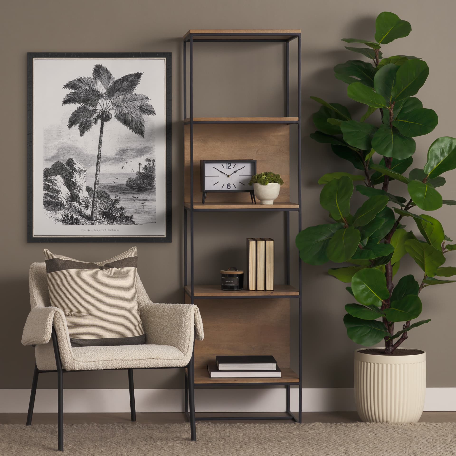 Vintage Palm Tree Drawing I by Les Palmiers Histoire Embellished Textured Framed Canvas — in a styled room
