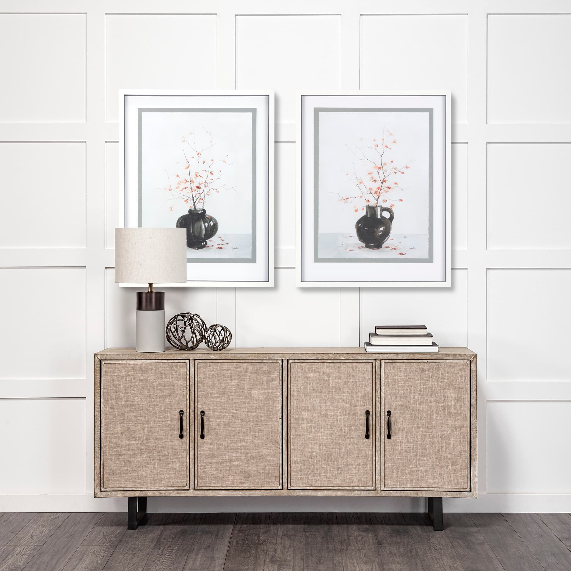 Autumn Branches II by Mercana Studio a Hand Embellished Textured Framed Art Print Matted under Glass — in a styled room