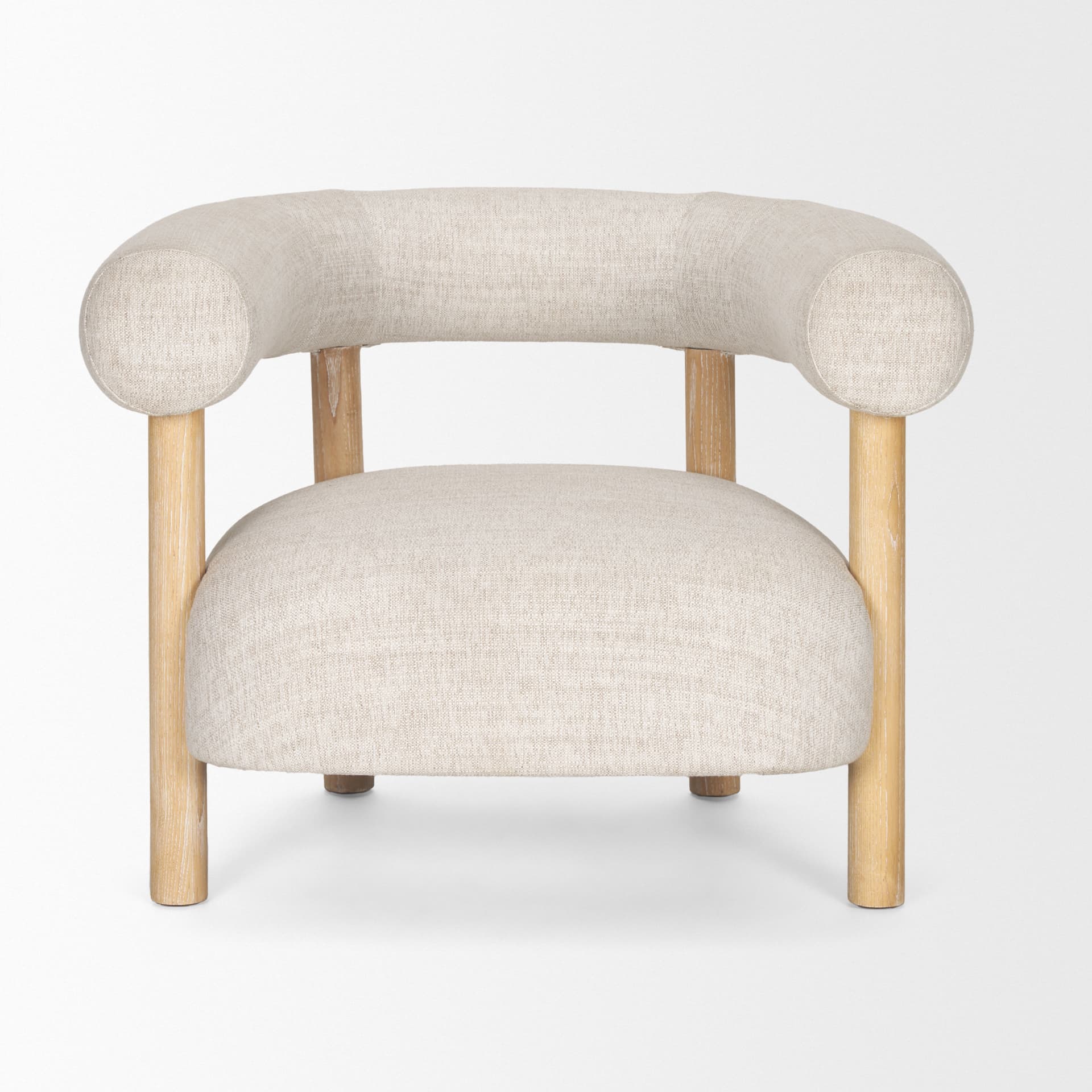 Gianna Open Back Light Brown Wood w/ Oatmeal Fabric Accent Chair — product photograph