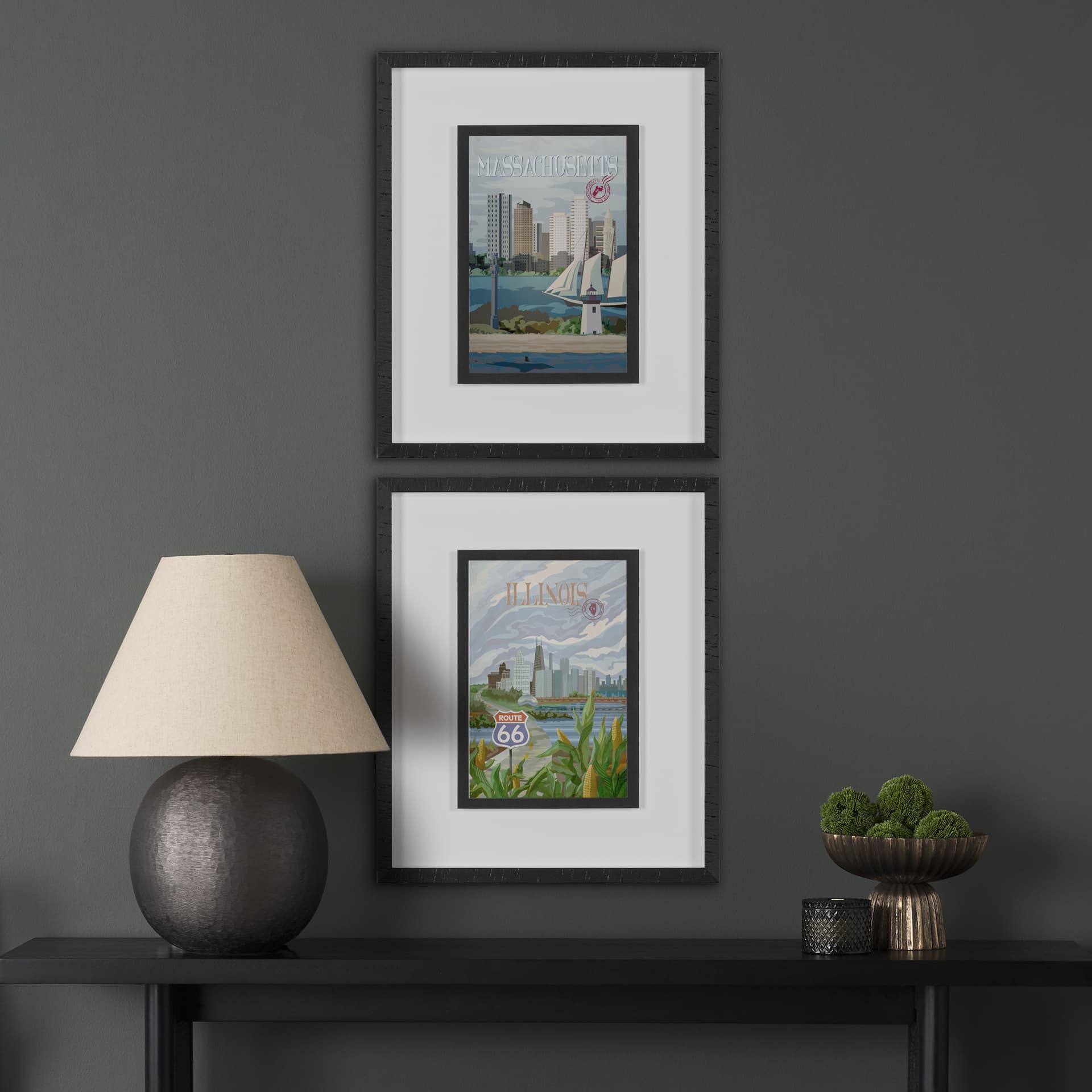 Illinois Go USA (M) by Mercana Studio a Framed Art Print Matted under Glass — in a styled room