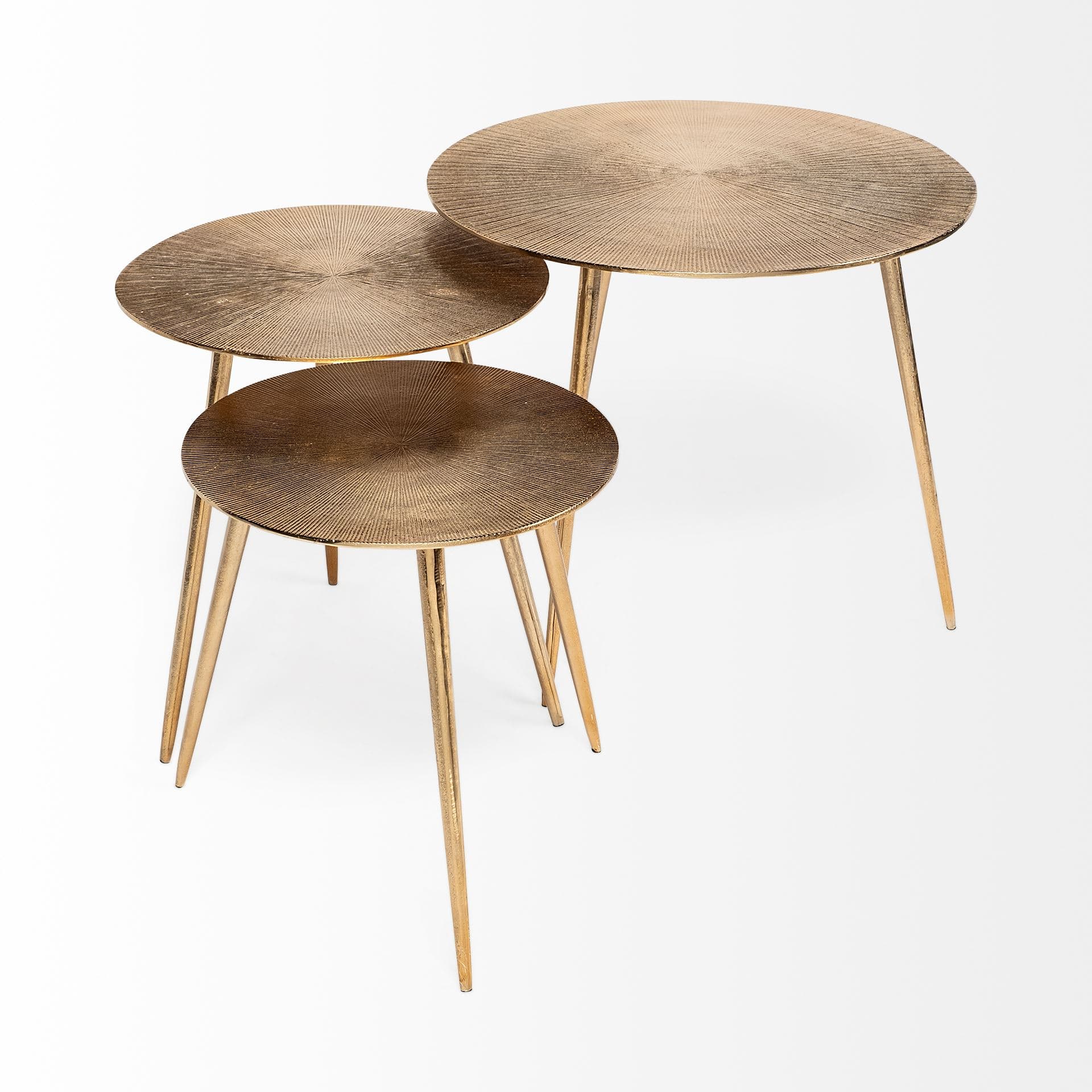 Reva I (Large) 24L x 24W Gold Round Top Cast Aluminum Accent Table — product photograph