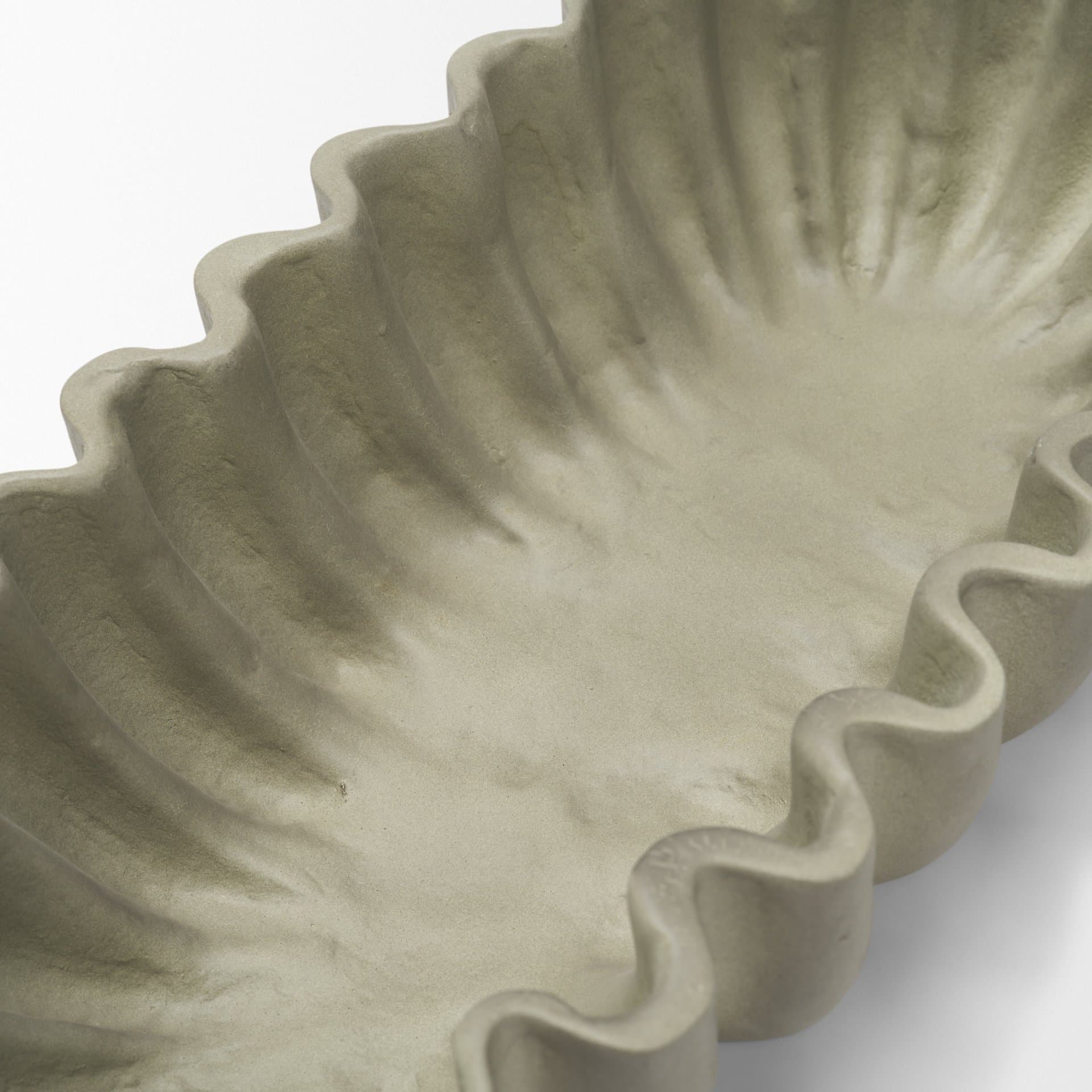 Camelia Large Fluted Sage Green Paper Mache Round Centerpiece Bowl — product photograph