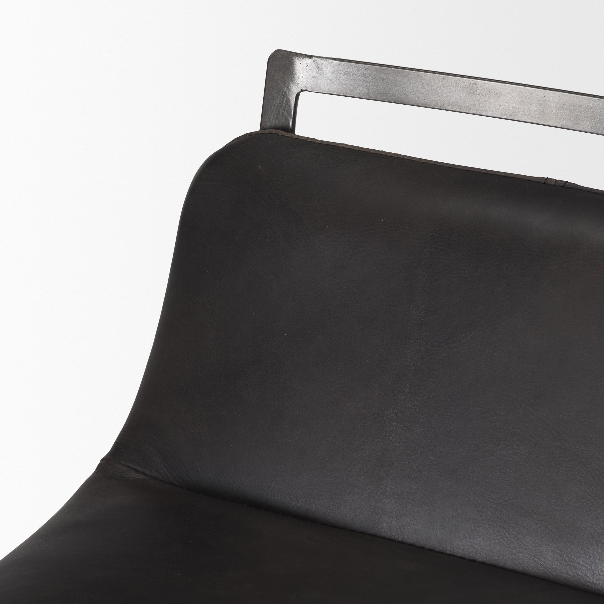Kavalan Low Back 37.5in Seat Bar Stool | Ebony Leather w/ Black Metal — product photograph