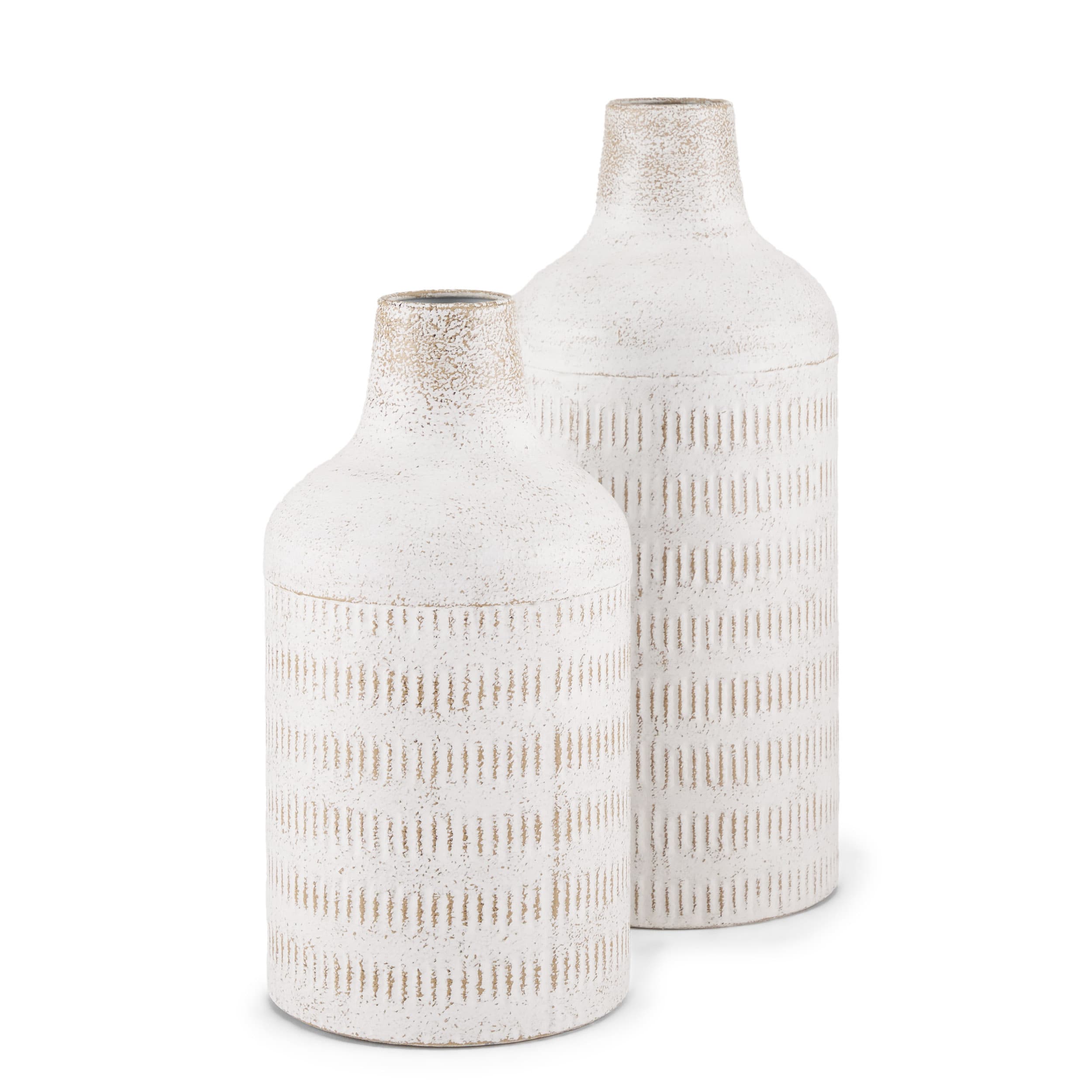 Tisha Large White W/ Terracotta Distressing Metal Vase — product photograph