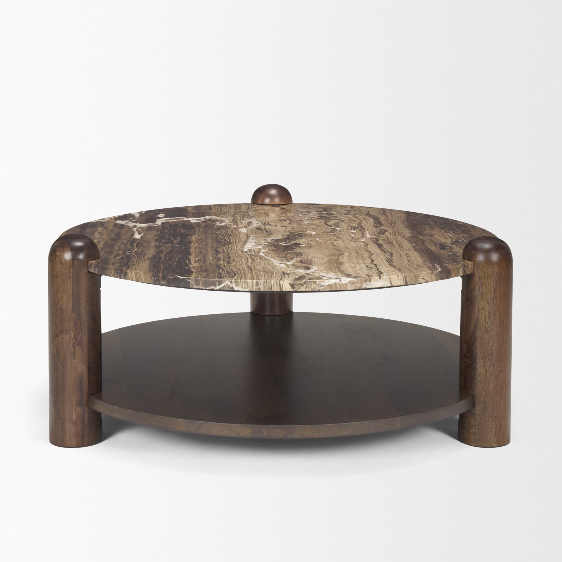 Jovia Brown Mango Wood W/ Cappuccino Marble Round Coffee Table — product photograph