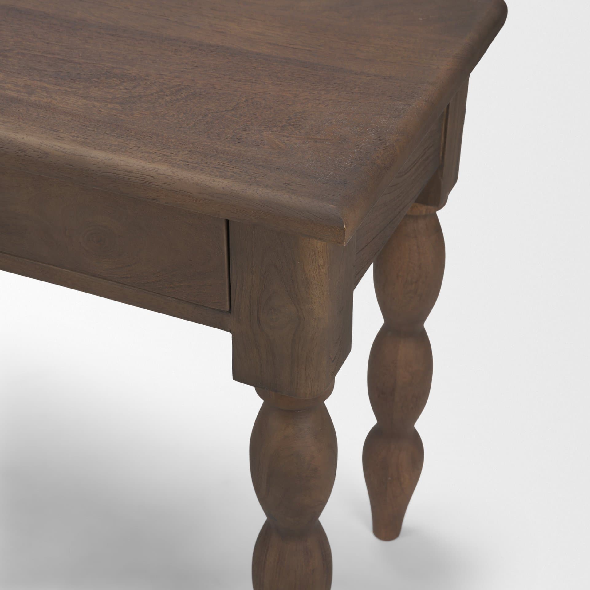 Angeline Spool Turned Console Table | Dark Brown Wood | 2 Drawers — product photograph