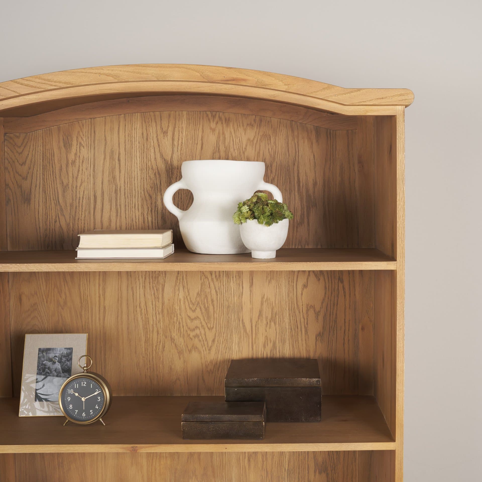 Carrington 85" Sideboard & Hutch | Brown Oak Wood w/ Brass Hardware — product photograph