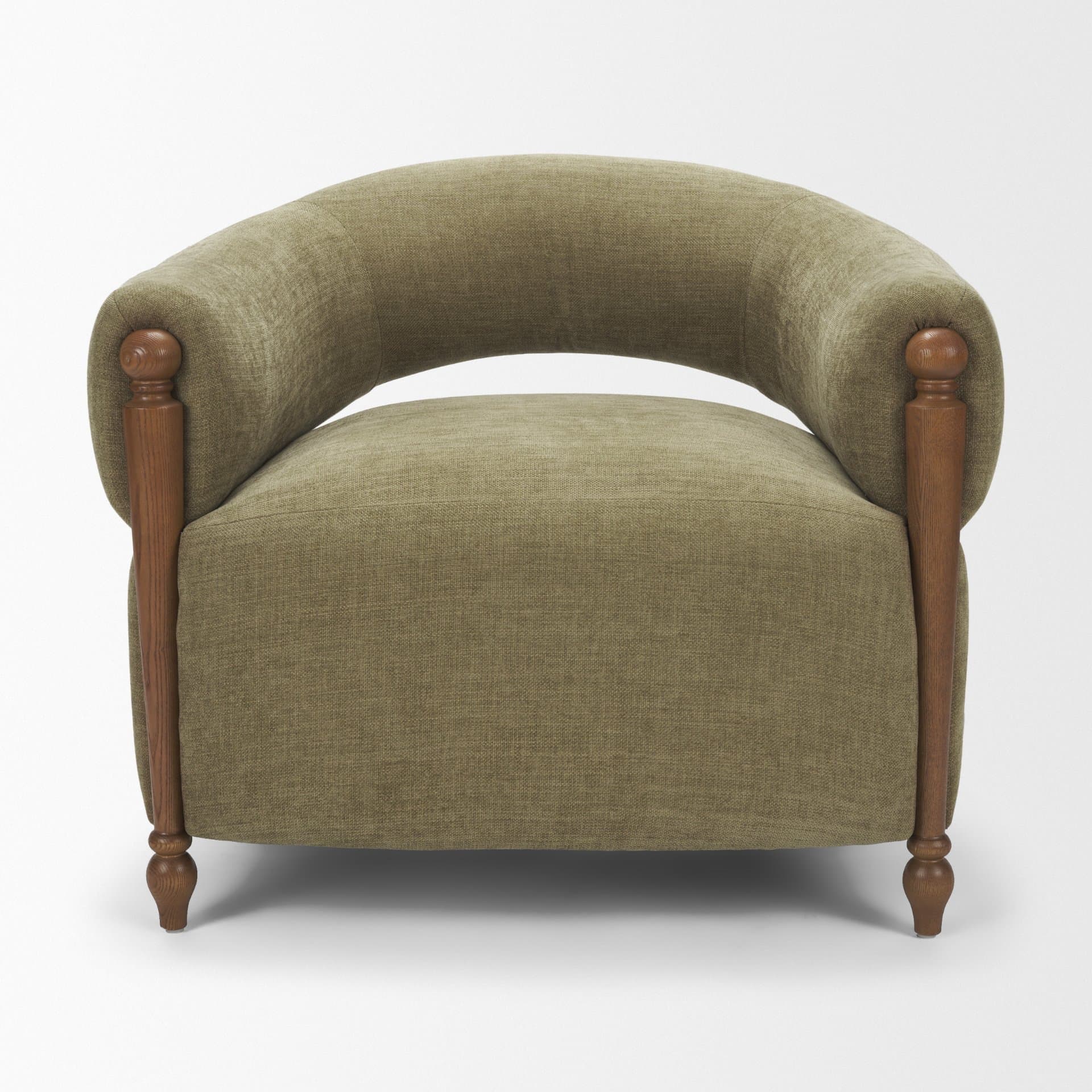 Margaux Olive Fabric Open Back Barrel Accent Chair — product photograph