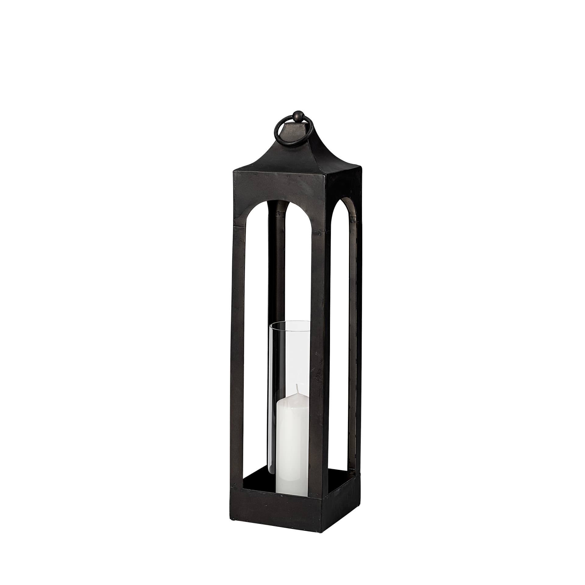 Ina Tall Charcoal Metal Candle Holder Lantern — product photograph