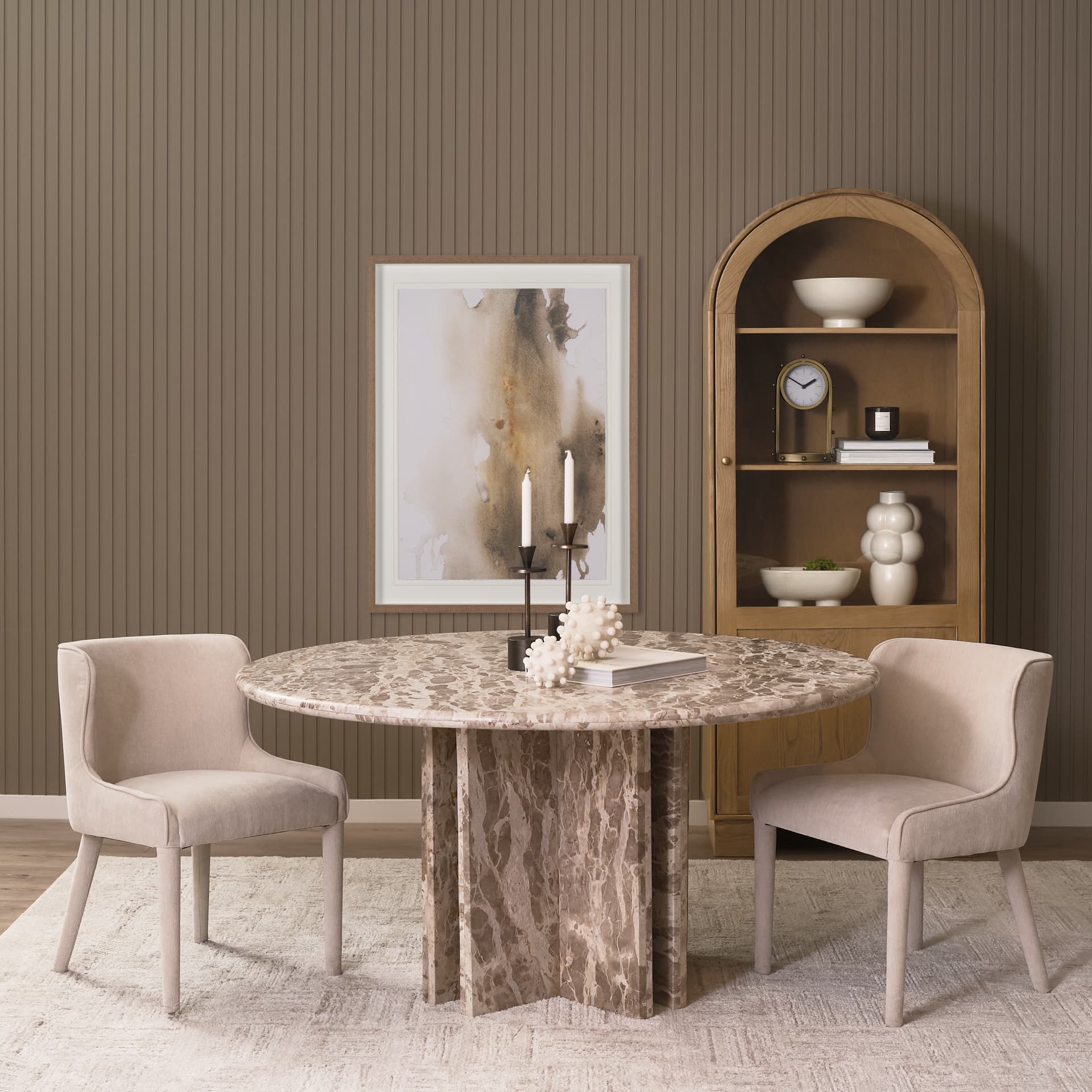 Nolan Wingback Dining Side Chair | Cream Chenille w/ Tapered Wood — product photograph