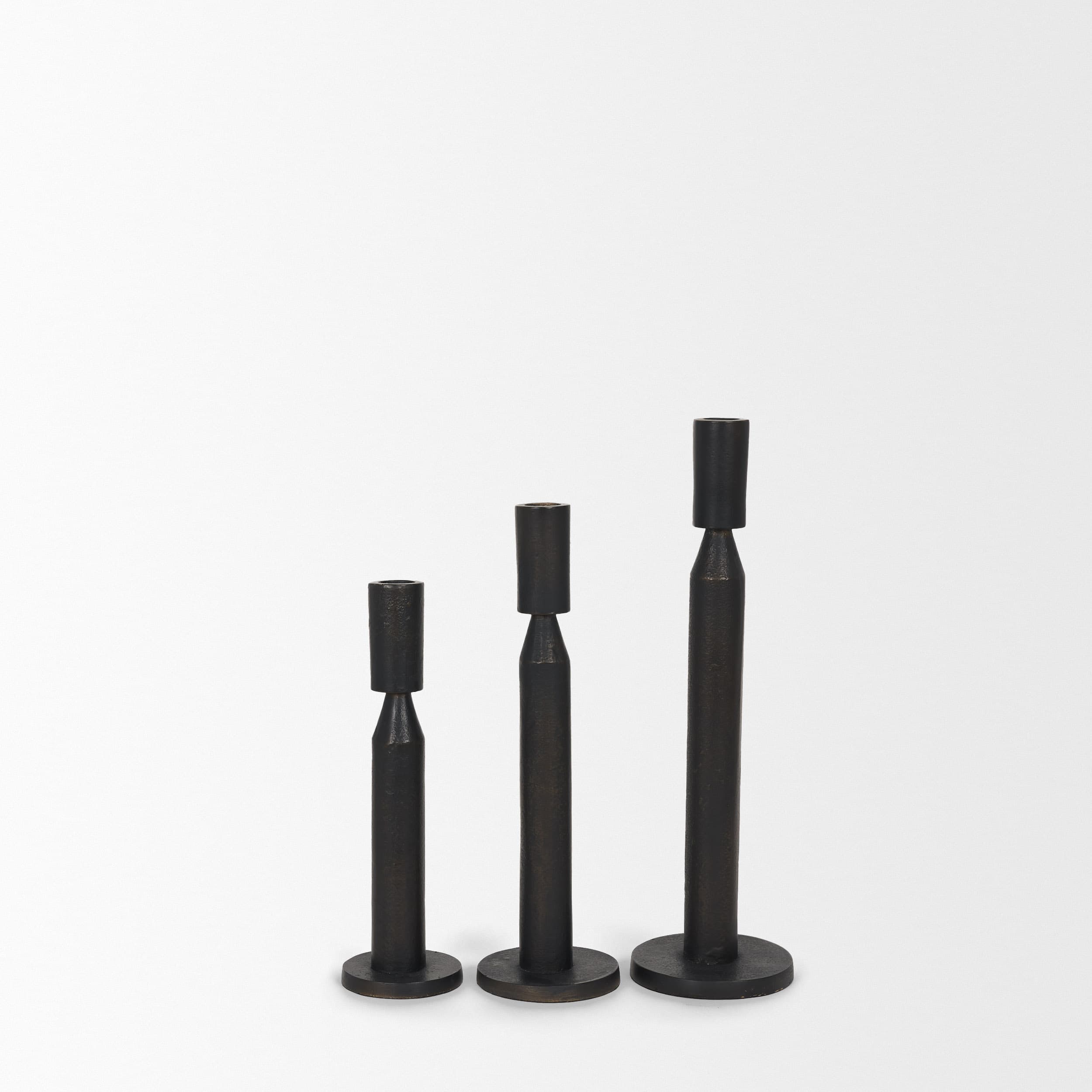 Declan Textured Matte Black Cast Metal Taper Candle Holder — product photograph