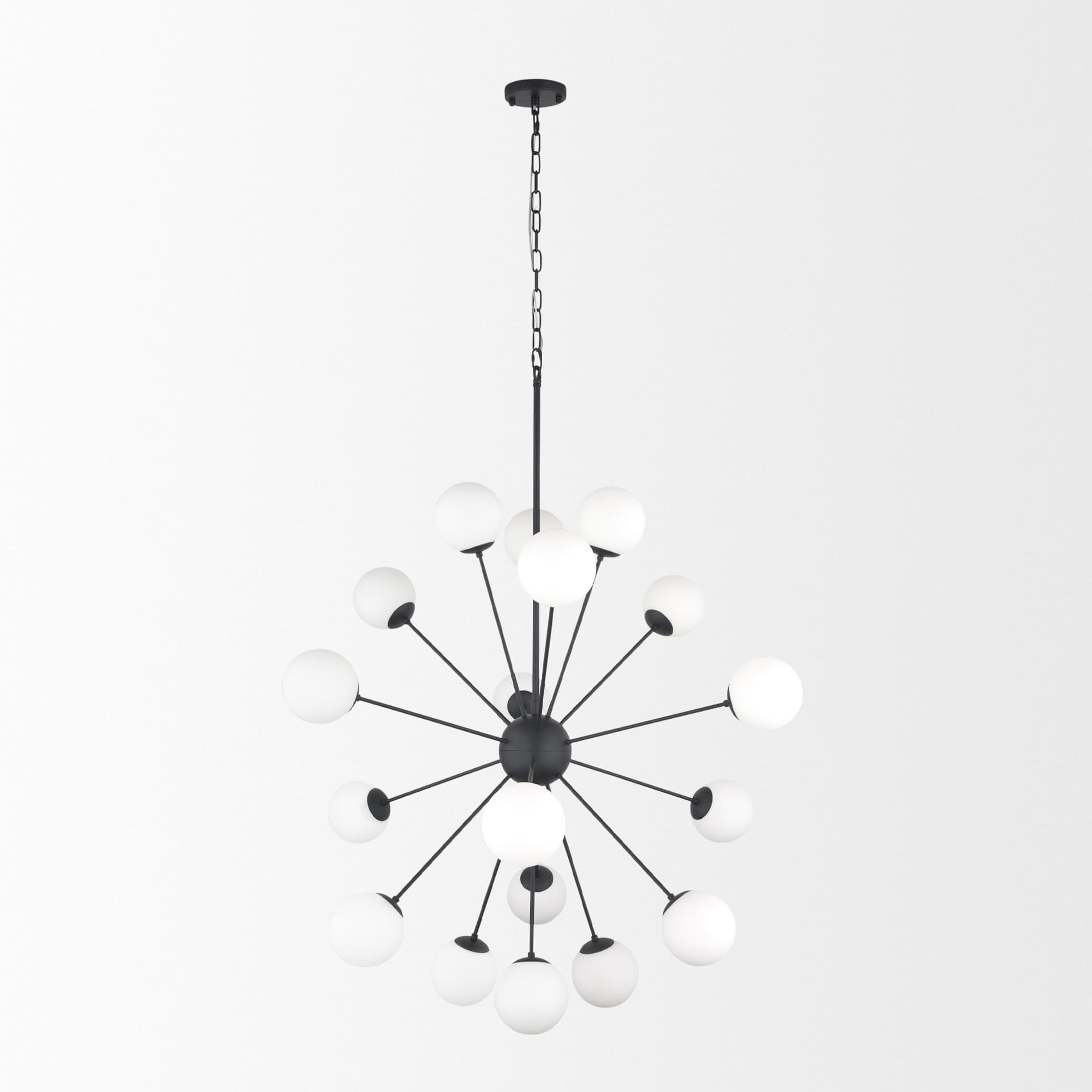 Barbara Matte Black Metal w/ Frosted Glass Globes 18-Light Chandelier — product photograph