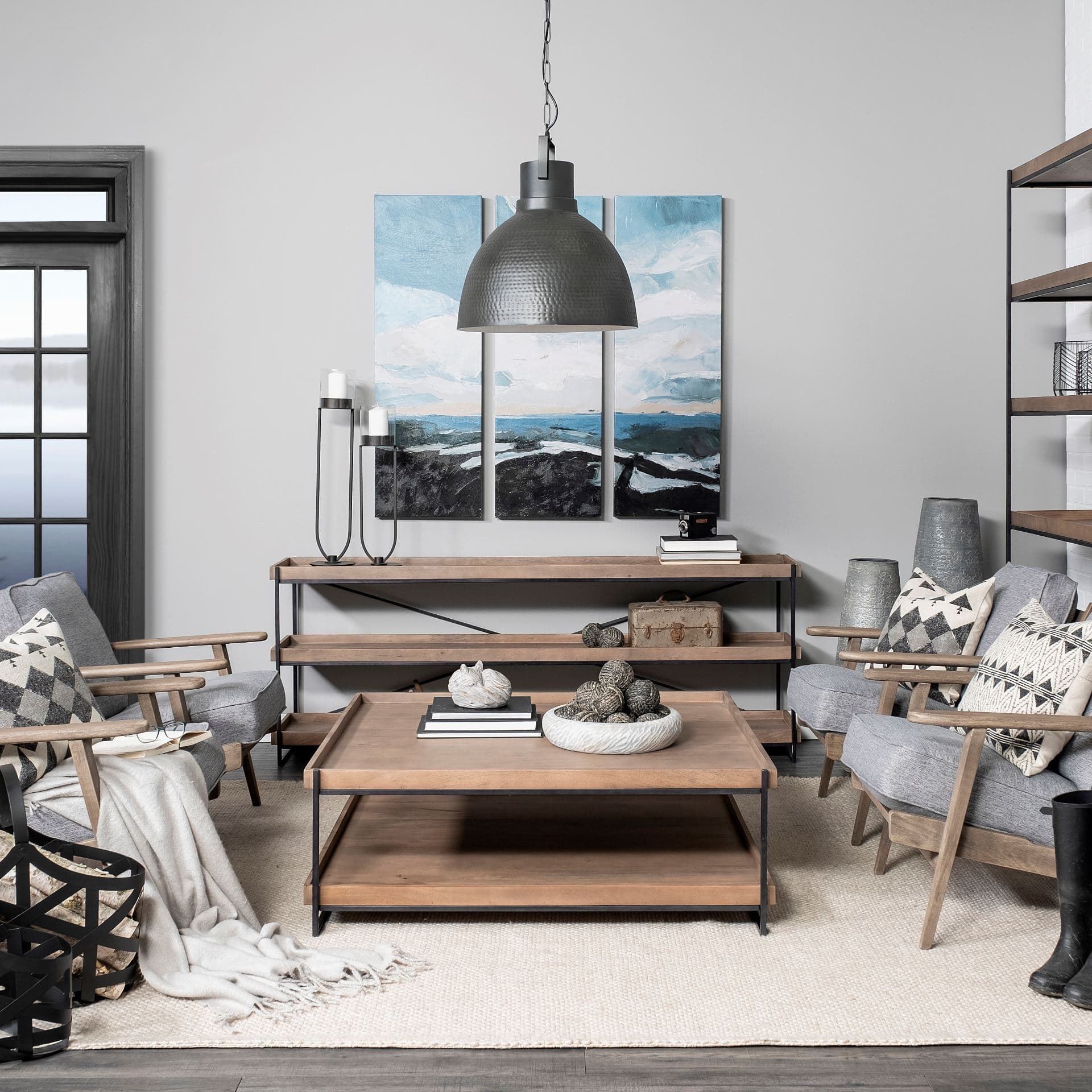 Minerva 19x22 Metallic Gray Hammered Detail Pendant Light — in a styled room
