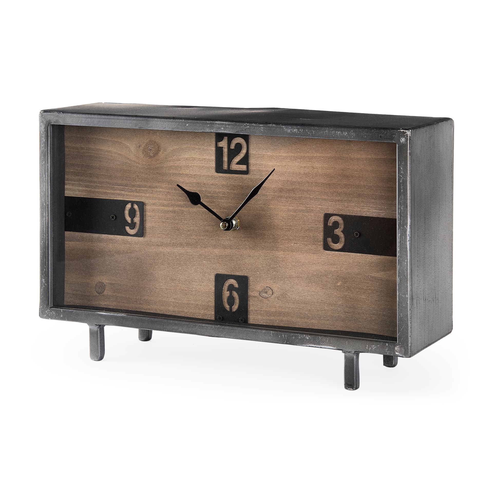 Harvey 13.0L x 4.5W x 8.1H Black Metal and Wood Rectangular Table Clock — product photograph