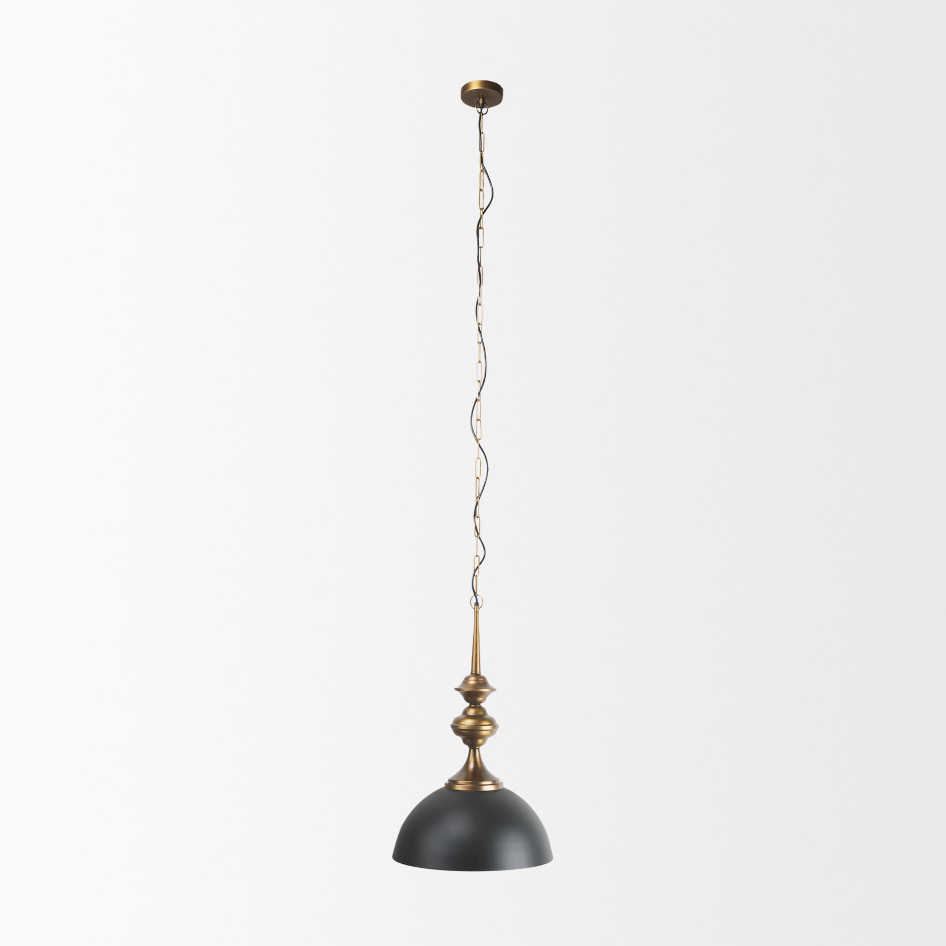 Willson 17.0L x 17.0W x 29.0H Black Iron W/Antique Brass Dome Pendant Light — product photograph