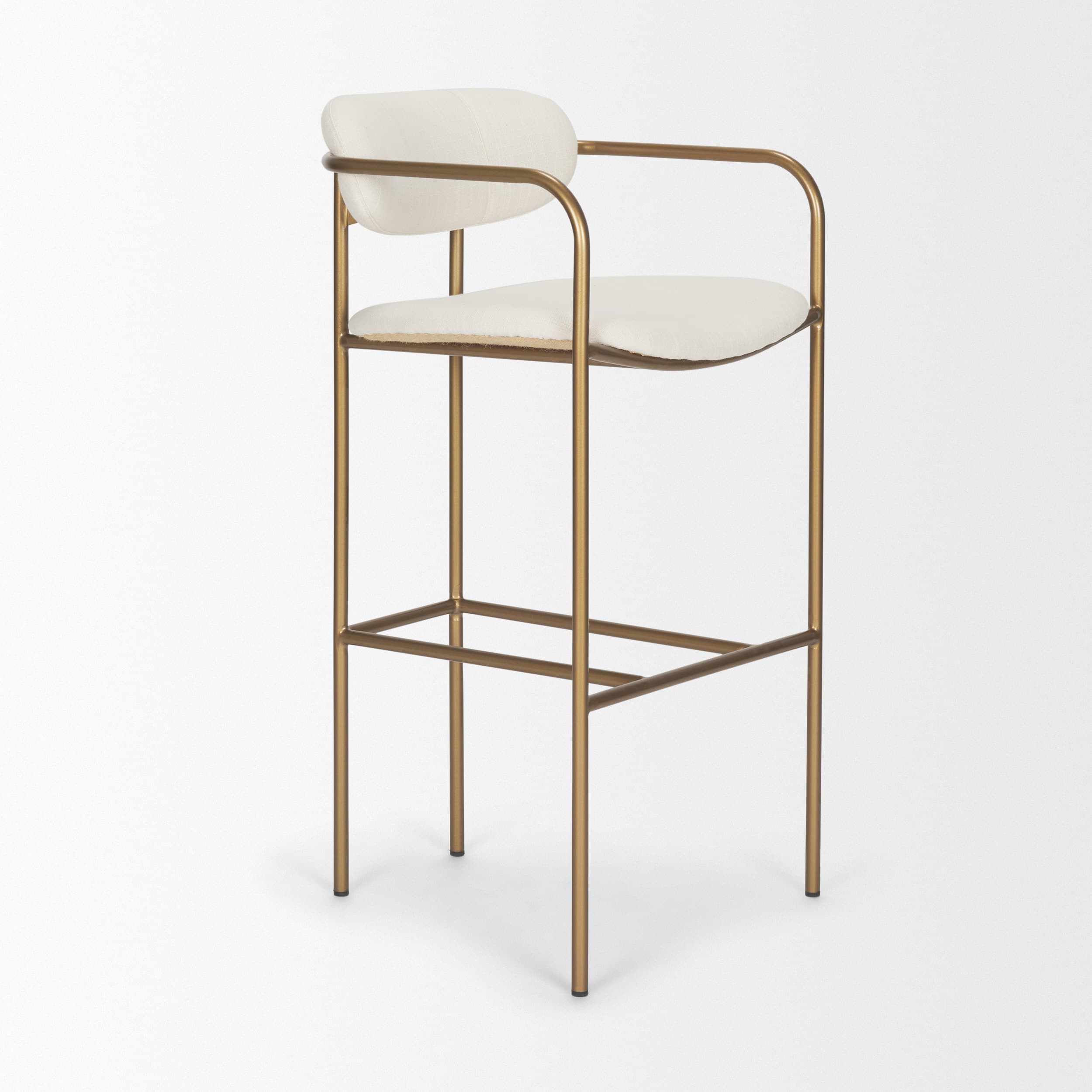 Parker Low Back 30.25in Seat Bar Stool | Cream Fabric w/ Gold Metal — product photograph