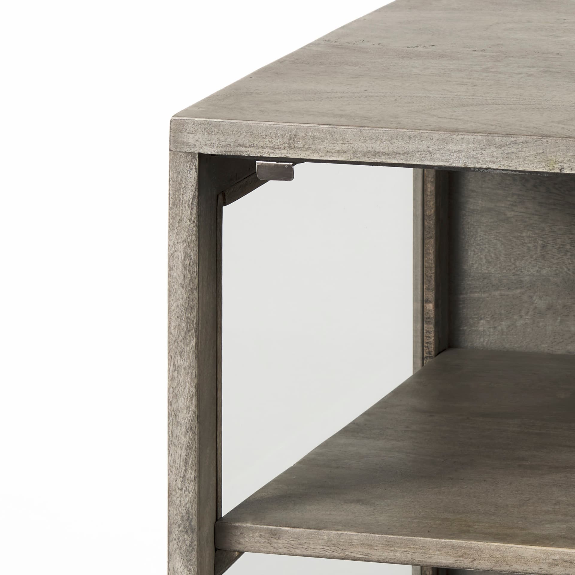 Arelius 20L x 18W x 26H Gray Wood W/ Black Metal Frame End/Side Table — product photograph