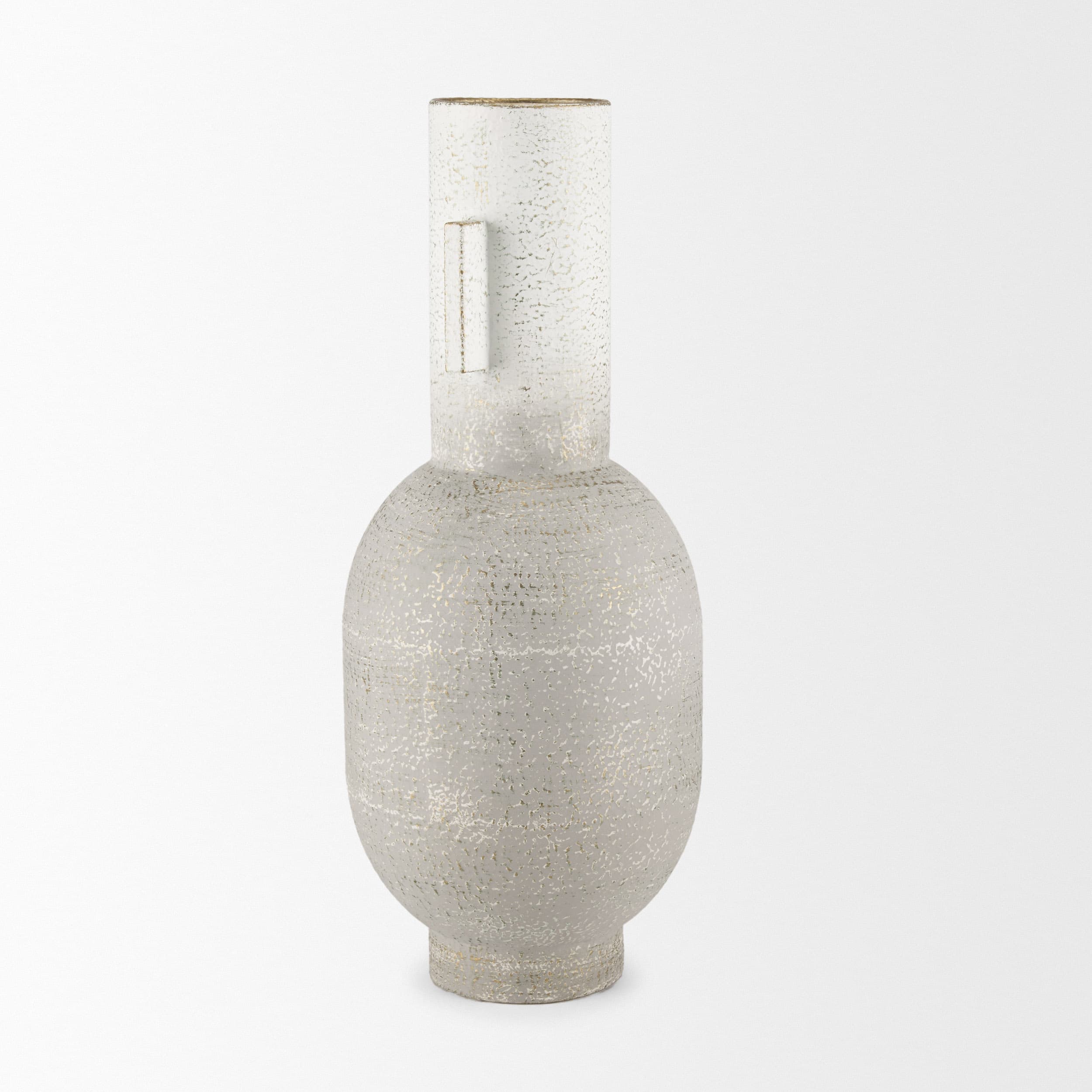 Torres Tall Textured Off White w/ Gold Metal Vase — product photograph