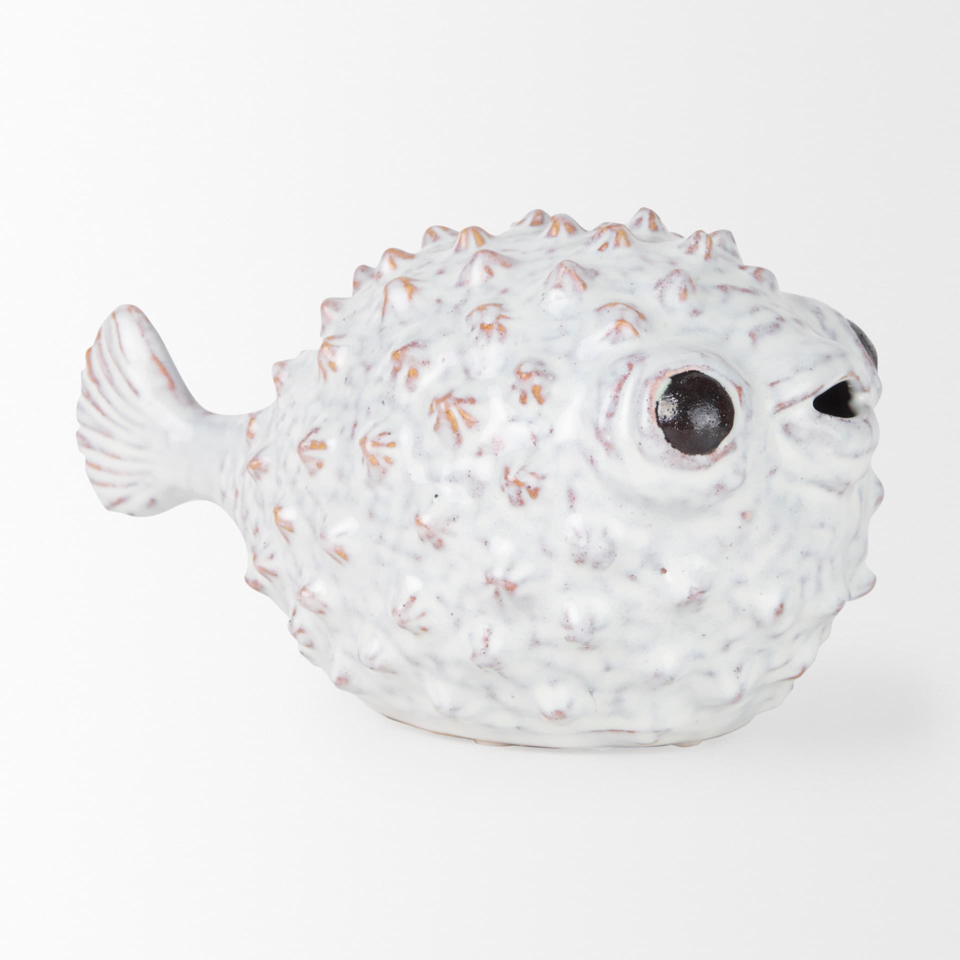 Spike II (Large) 10L x 6W Off-White Ceramic Puffer Fish — product photograph