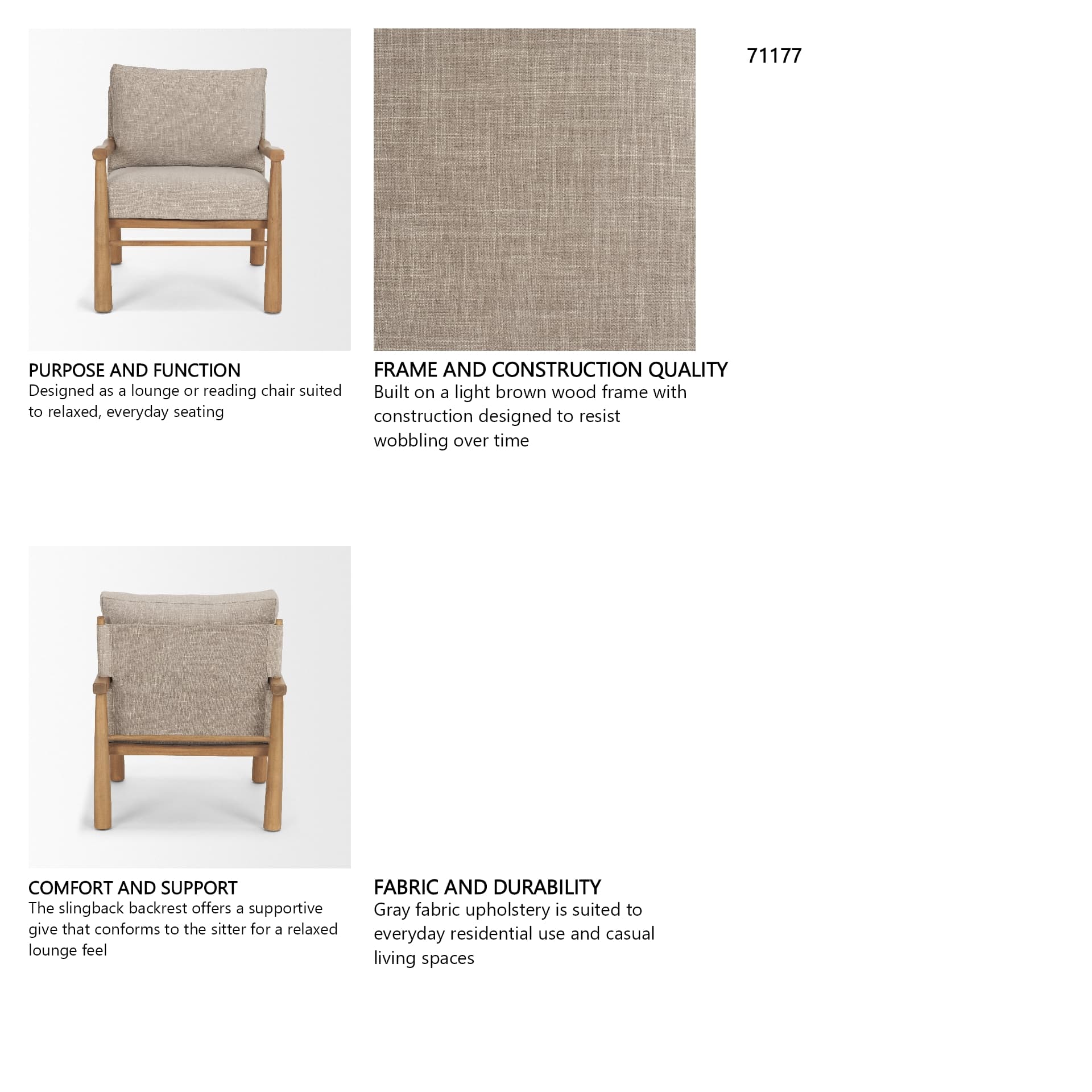 Witton Gray Fabric Beech Wood Slingback Backrest Accent Lounge Chair — in a styled room