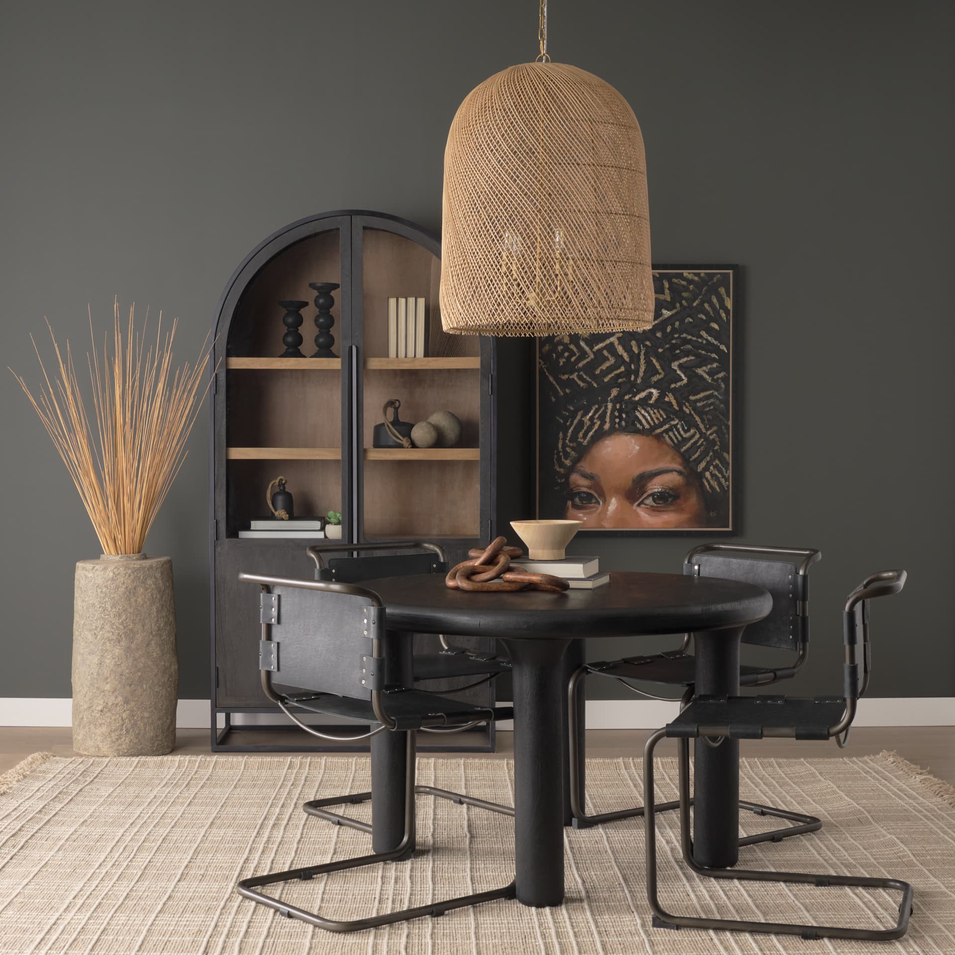 Thad 4-Light Natural Woven Rattan Foyer Chandelier — in a styled room