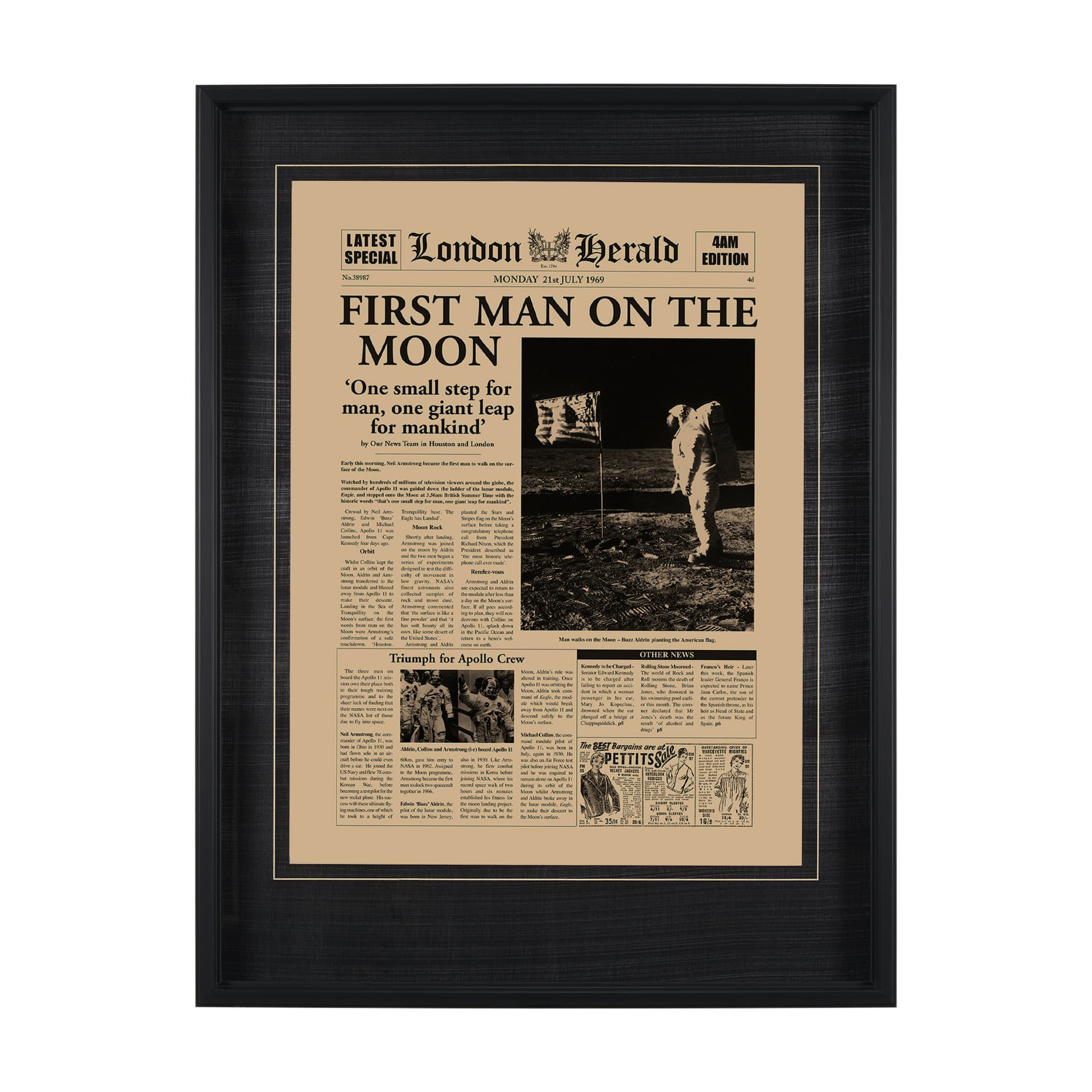 First Man On The Moon by Vintage Collection Hand Embelished Framed Art Photo Matted under Glass — product photograph