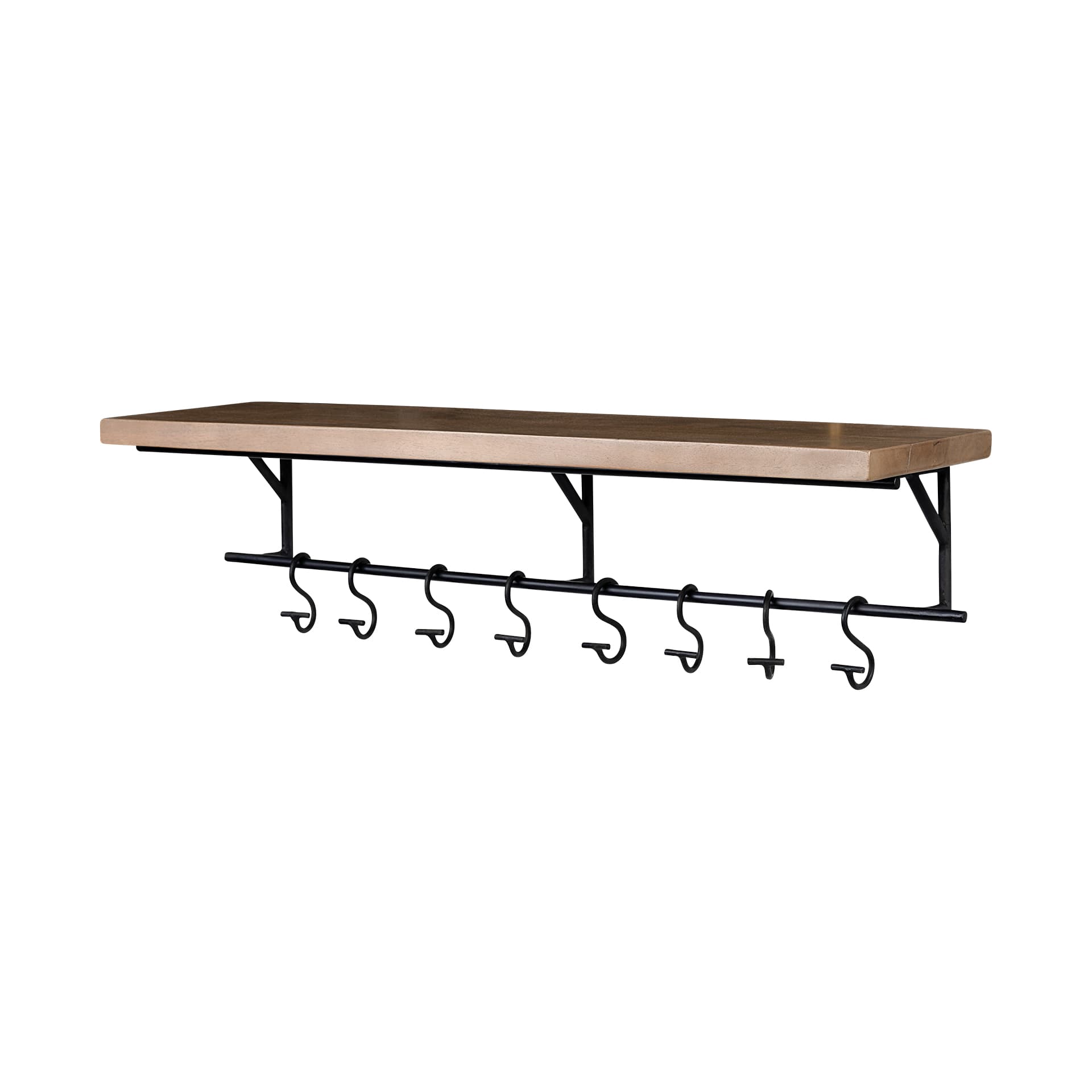 Schutt 36L Wall Mounted Wooden Shelf w/ 8 Hooks for Coats, Hats — product photograph