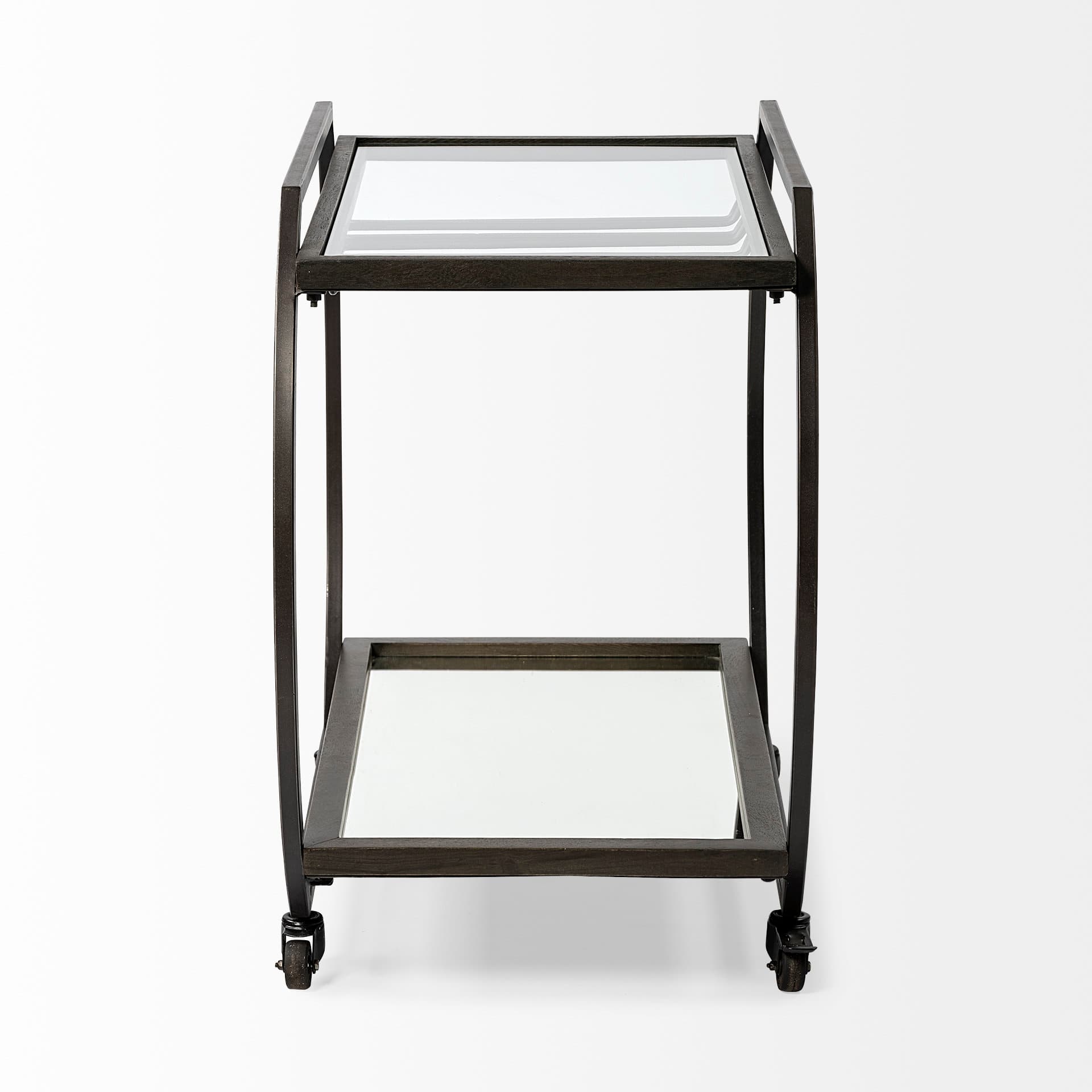 Chriselle Black Metal And Glass Two Tier Bar Cart — product photograph
