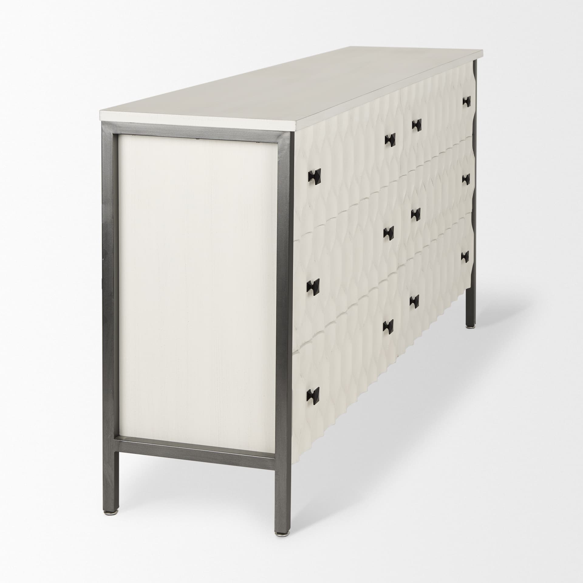Savannah White Fir Veneer w/ Gray Metal 6-Drawer Sideboard — product photograph