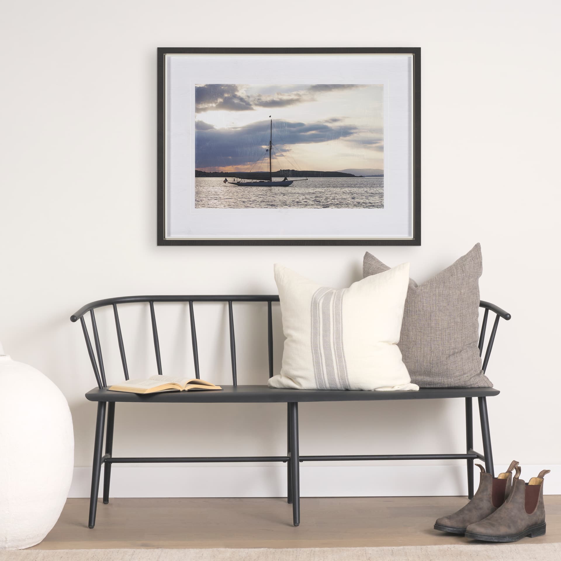 Daybreak Sail by Ben Wood a Hand Embellished Framed Photo Art Print Matted under Glass — in a styled room