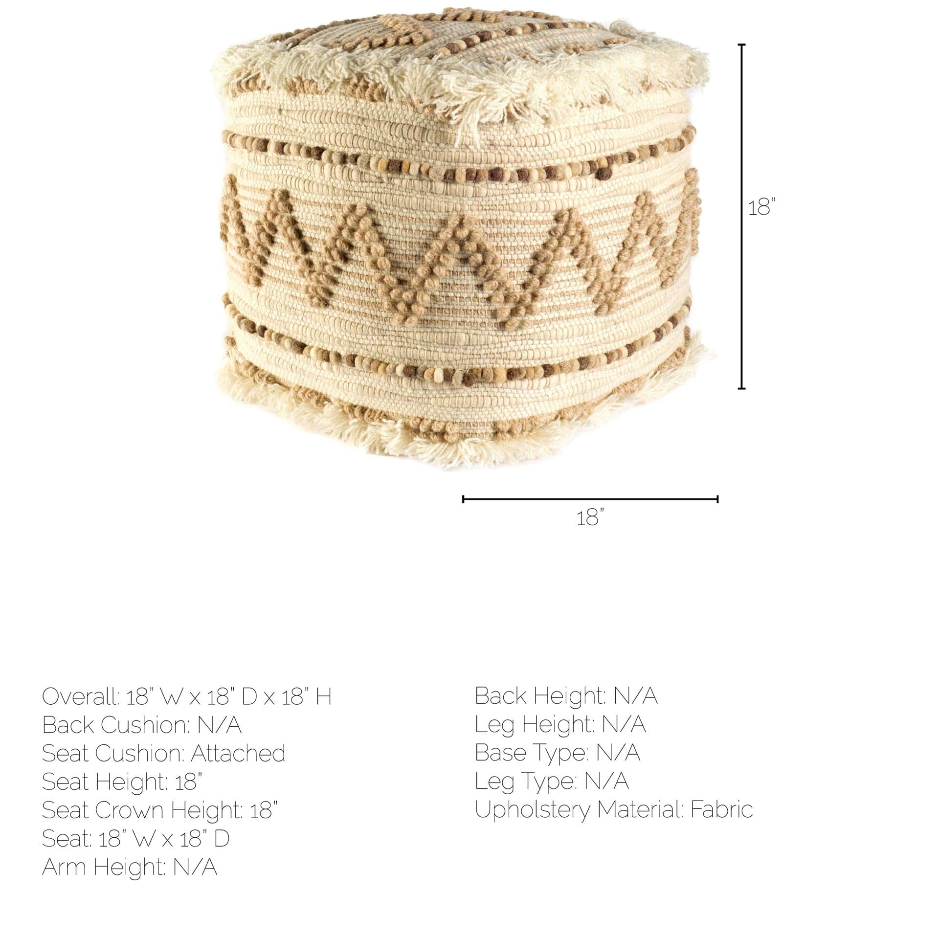 Caela Beige/Brown Wool, Cotton and Felt Popcorn Stitch Square Pouf — product photograph