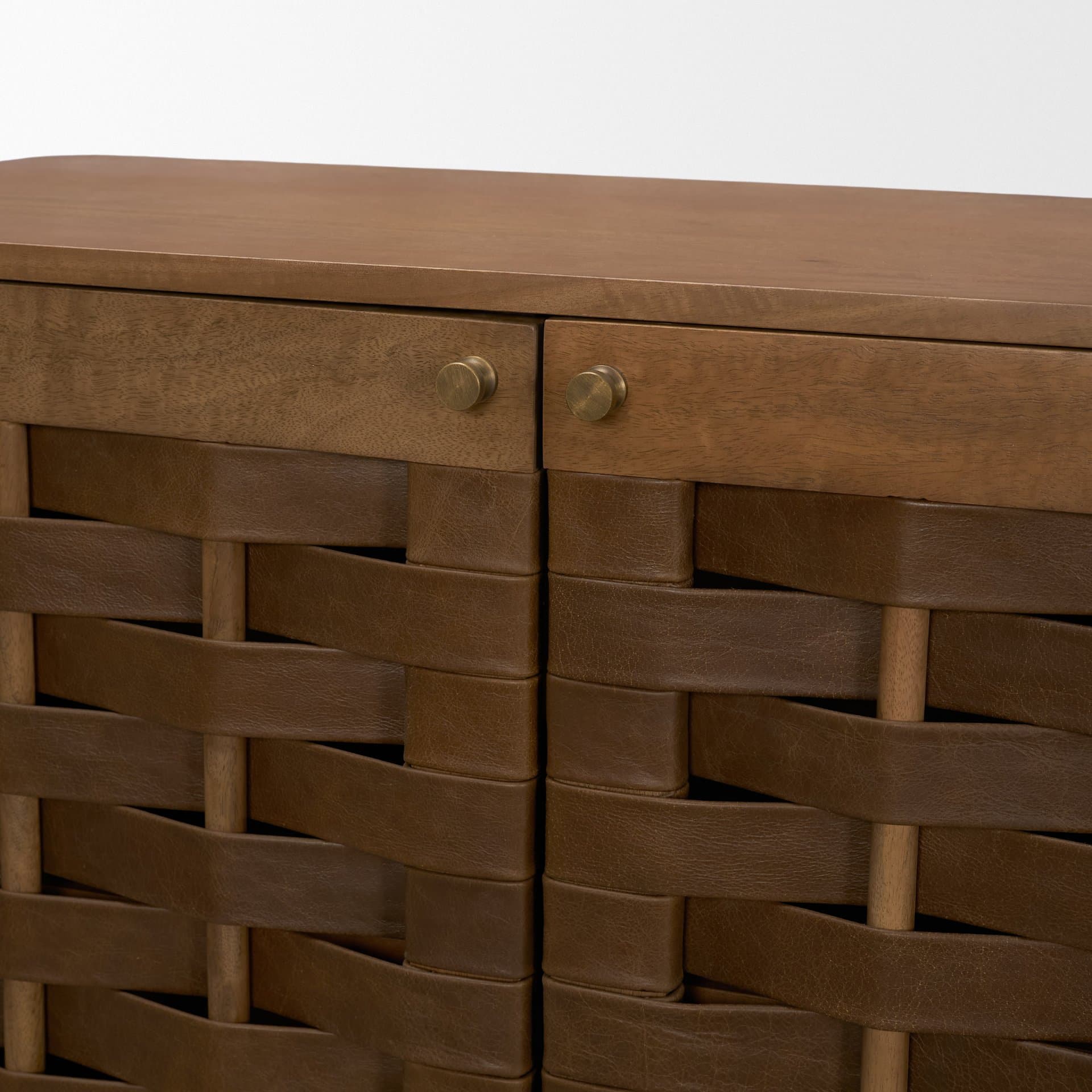 Wexlan Solid Wood w/ Leather Weave 4 Door Closed Sideboard — product photograph