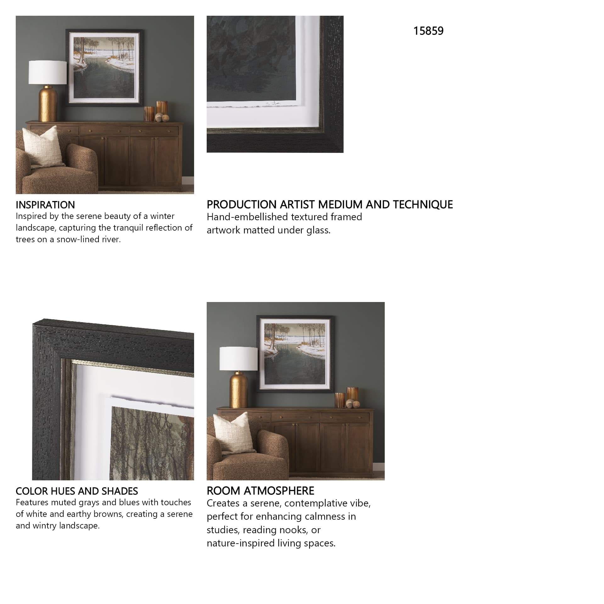 Winter Shadow by Mercana Studio Hand Embelished Framed Artwork Matted under Glass — in a styled room