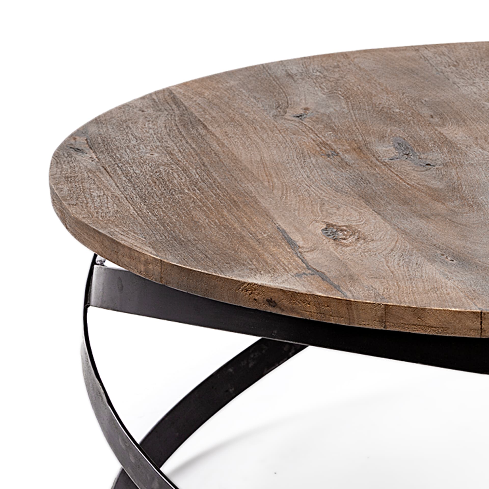 Triumph 40" Round Brown Solid Wood Top Black Metal Base Coffee Table — product photograph