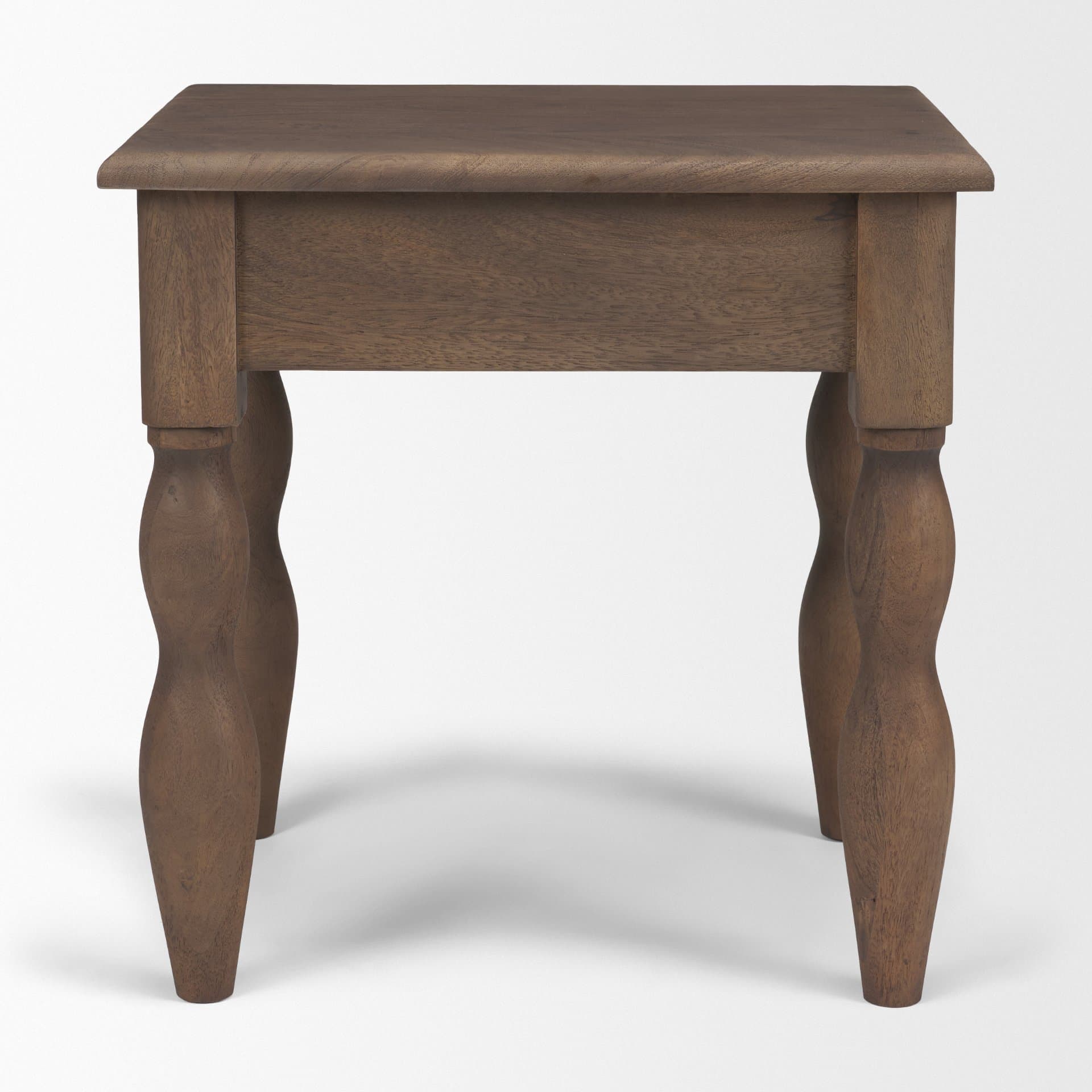 Angeline Spool Turned End Table | Dark Brown Wood | 1 Drawer — product photograph