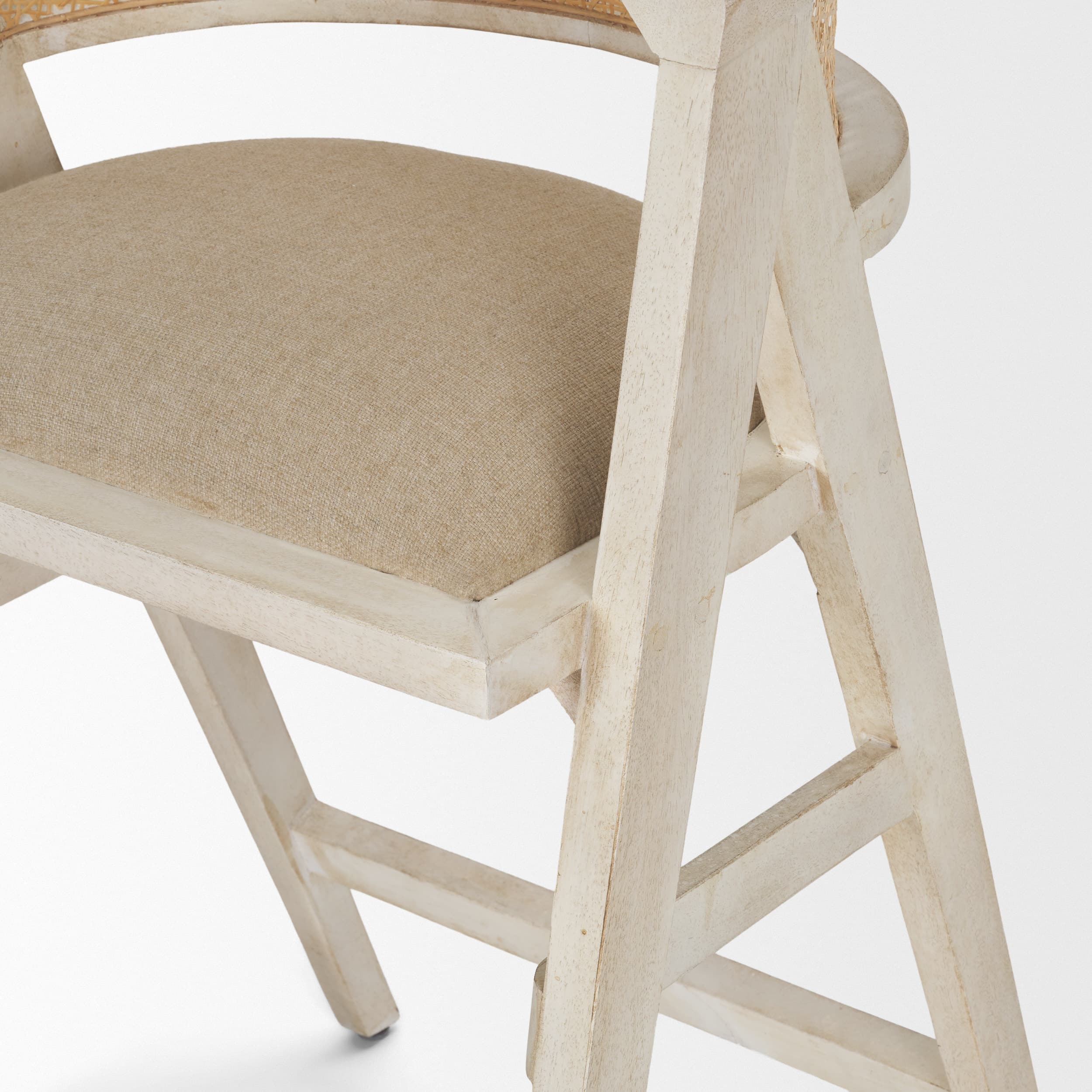 Tabitha Low Back 26.75in Seat Counter Stool | Beige Fabric w/ Wood — product photograph