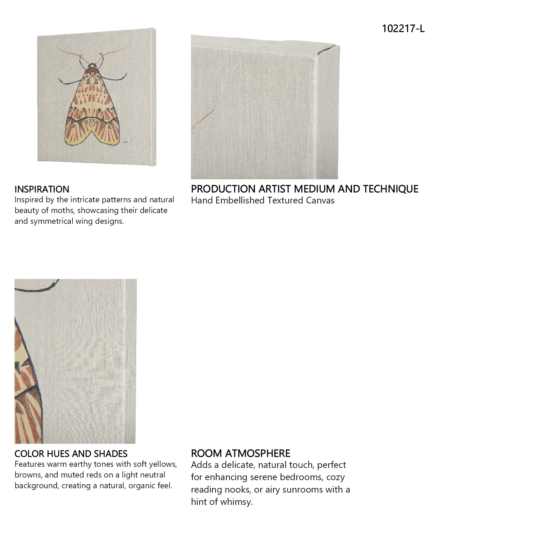 Moth I by Mercana Studio a Hand Embellished Textured Canvas — in a styled room